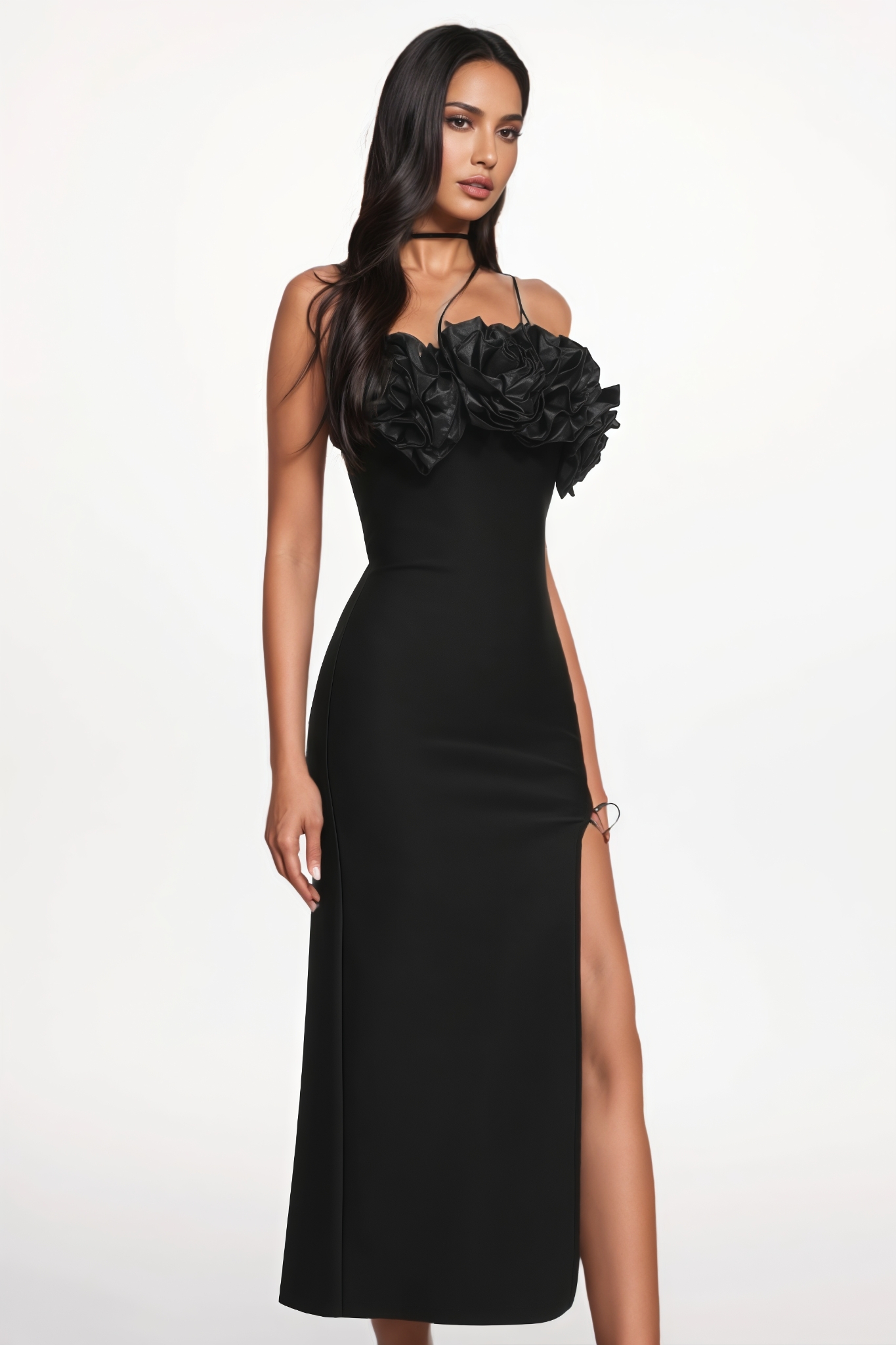 Alricd Strapless Floral High Slit Bandage Midi Dress