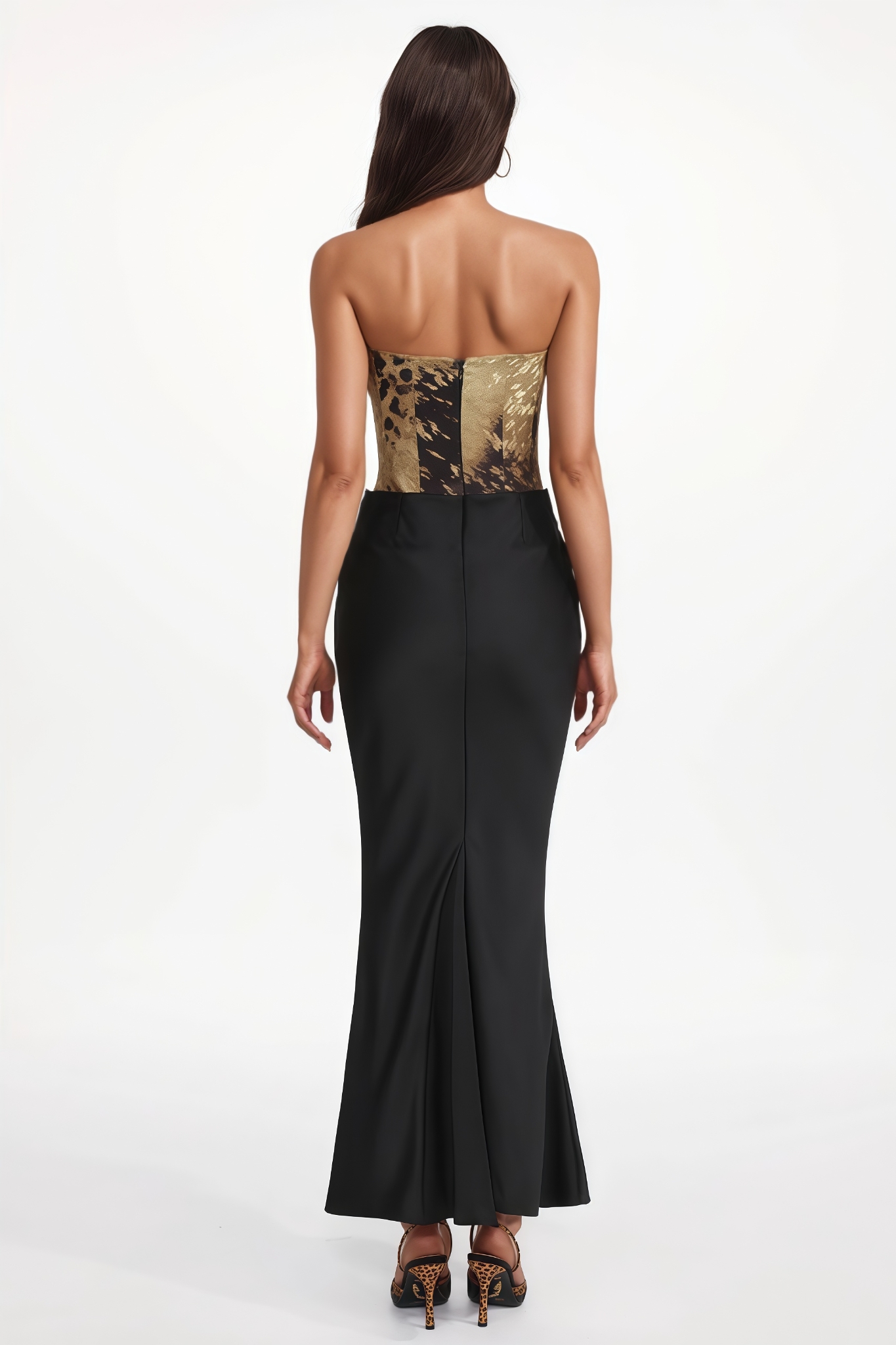 Yorisd Strapless Pleated Print Satin Maxi Dress