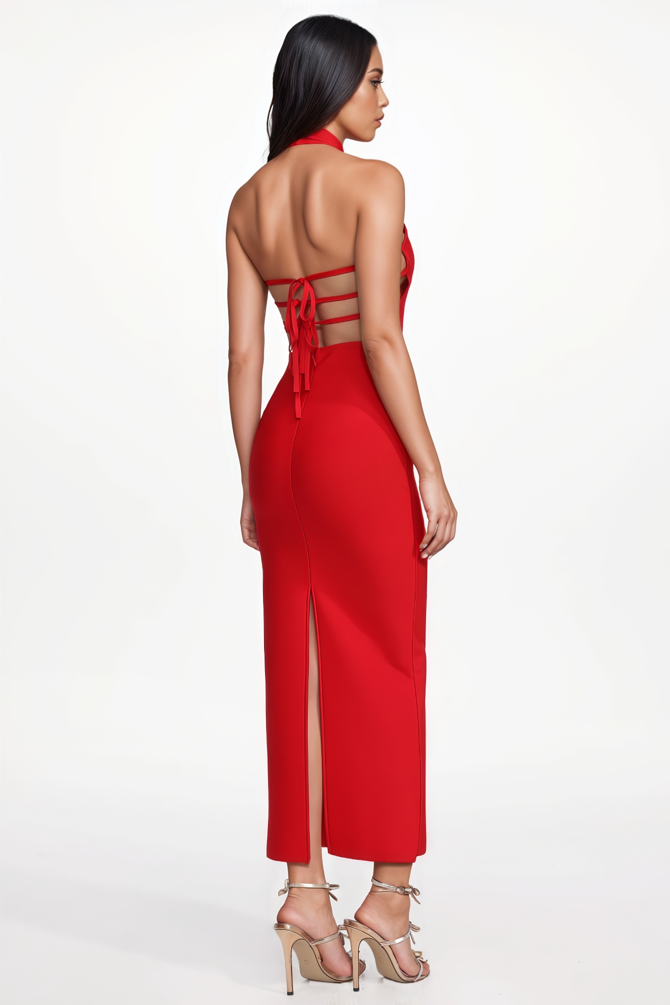 Zorern Red Sleeveless Cut Out Bandage Maxi Dress