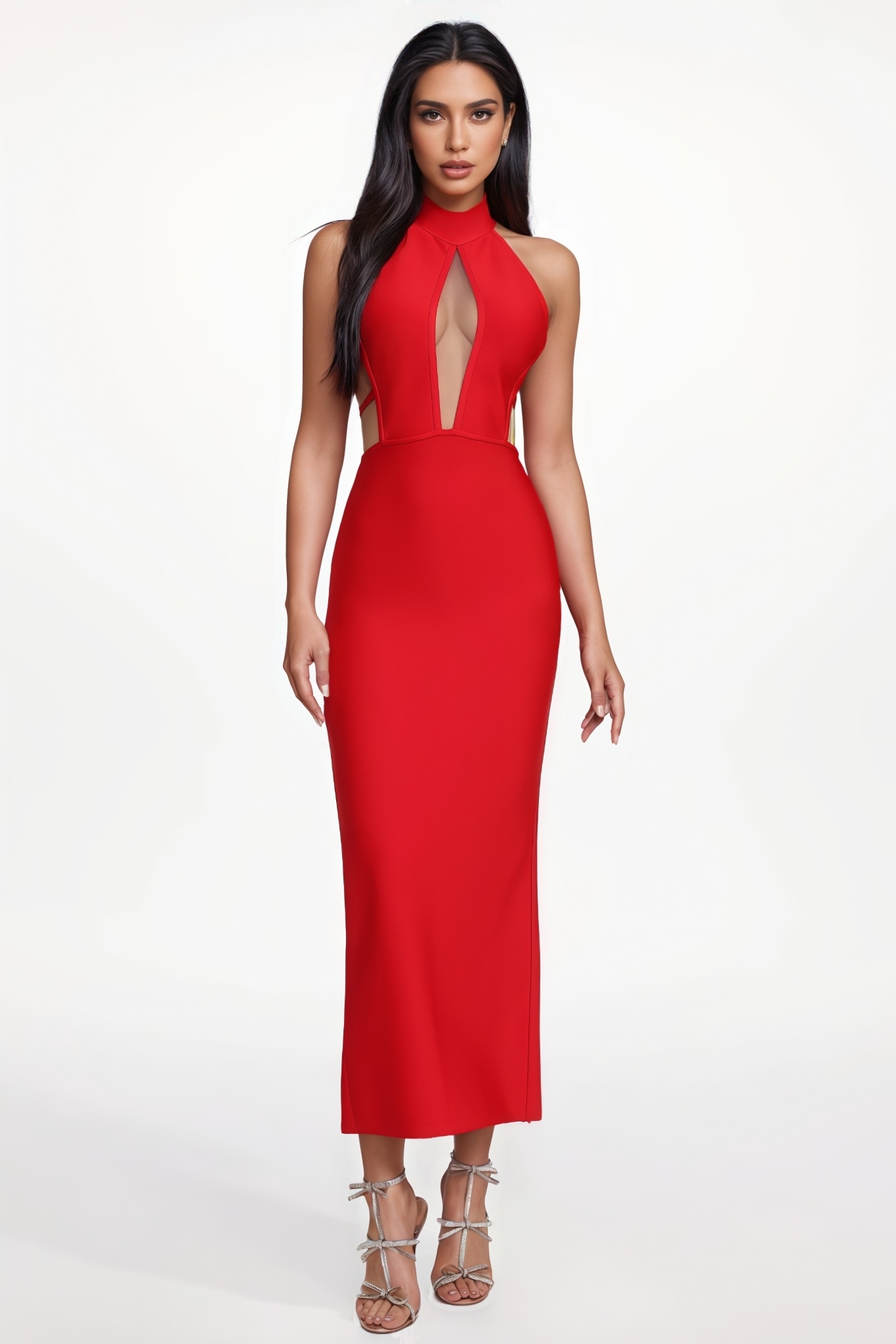 Zorern Red Sleeveless Cut Out Bandage Maxi Dress