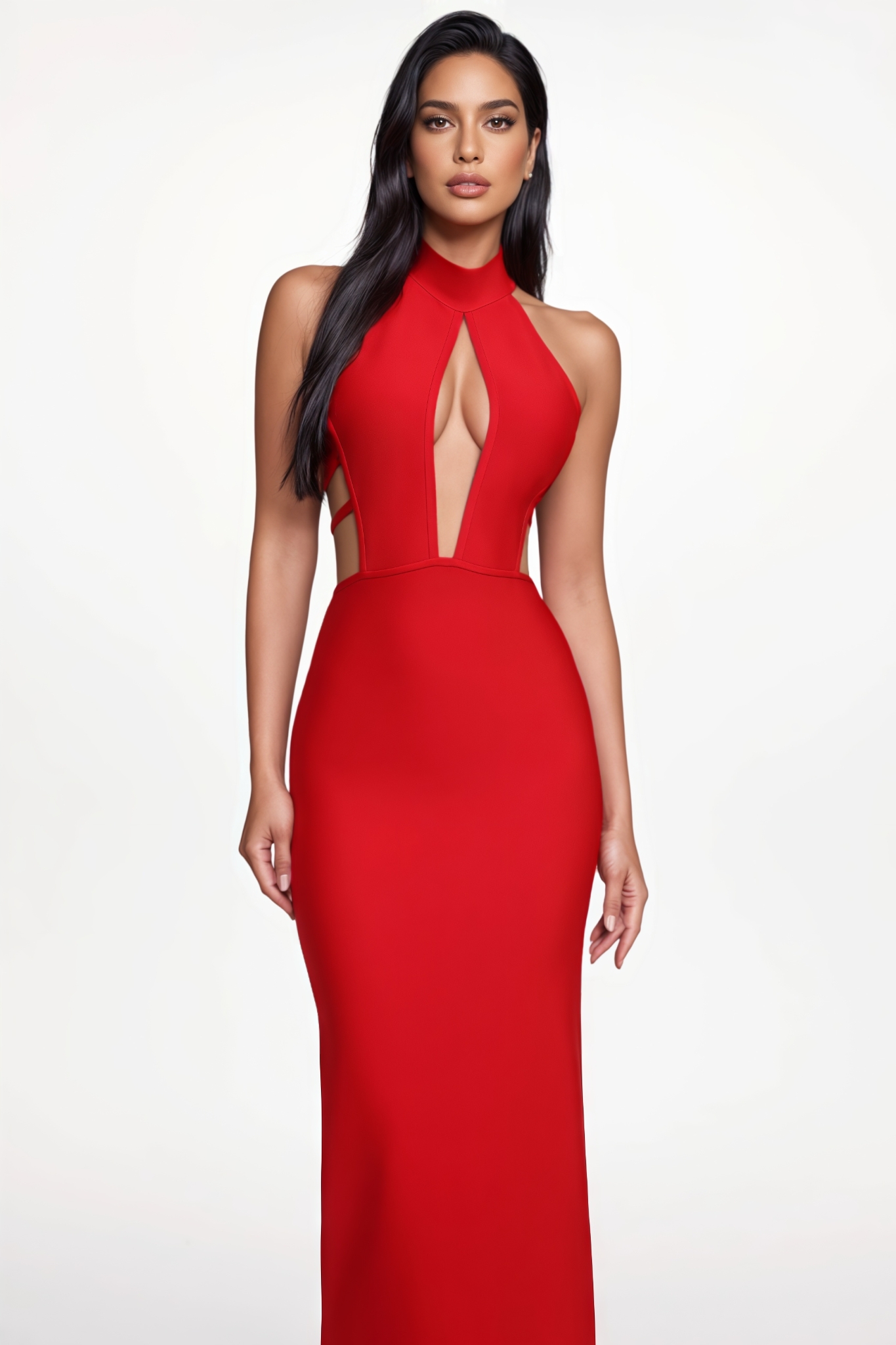 Zorern Red Sleeveless Cut Out Bandage Maxi Dress