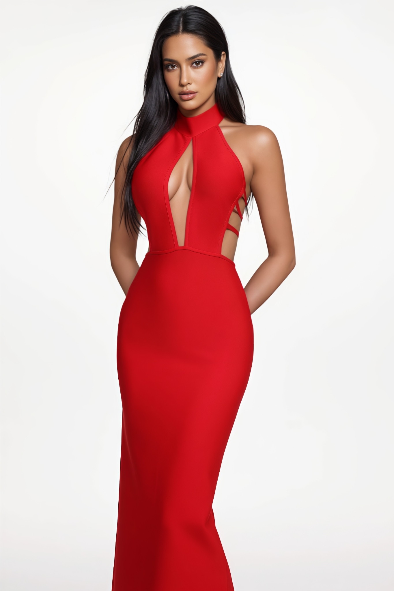 Zorern Red Sleeveless Cut Out Bandage Maxi Dress