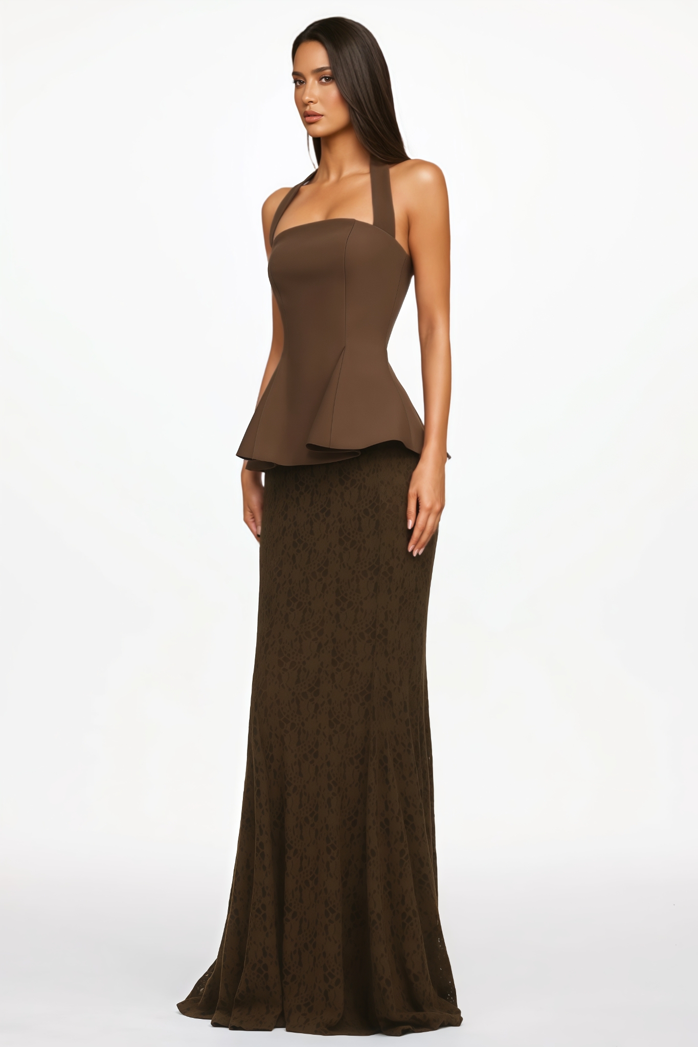 Talira Halter Top Lace Maxi Dress Set