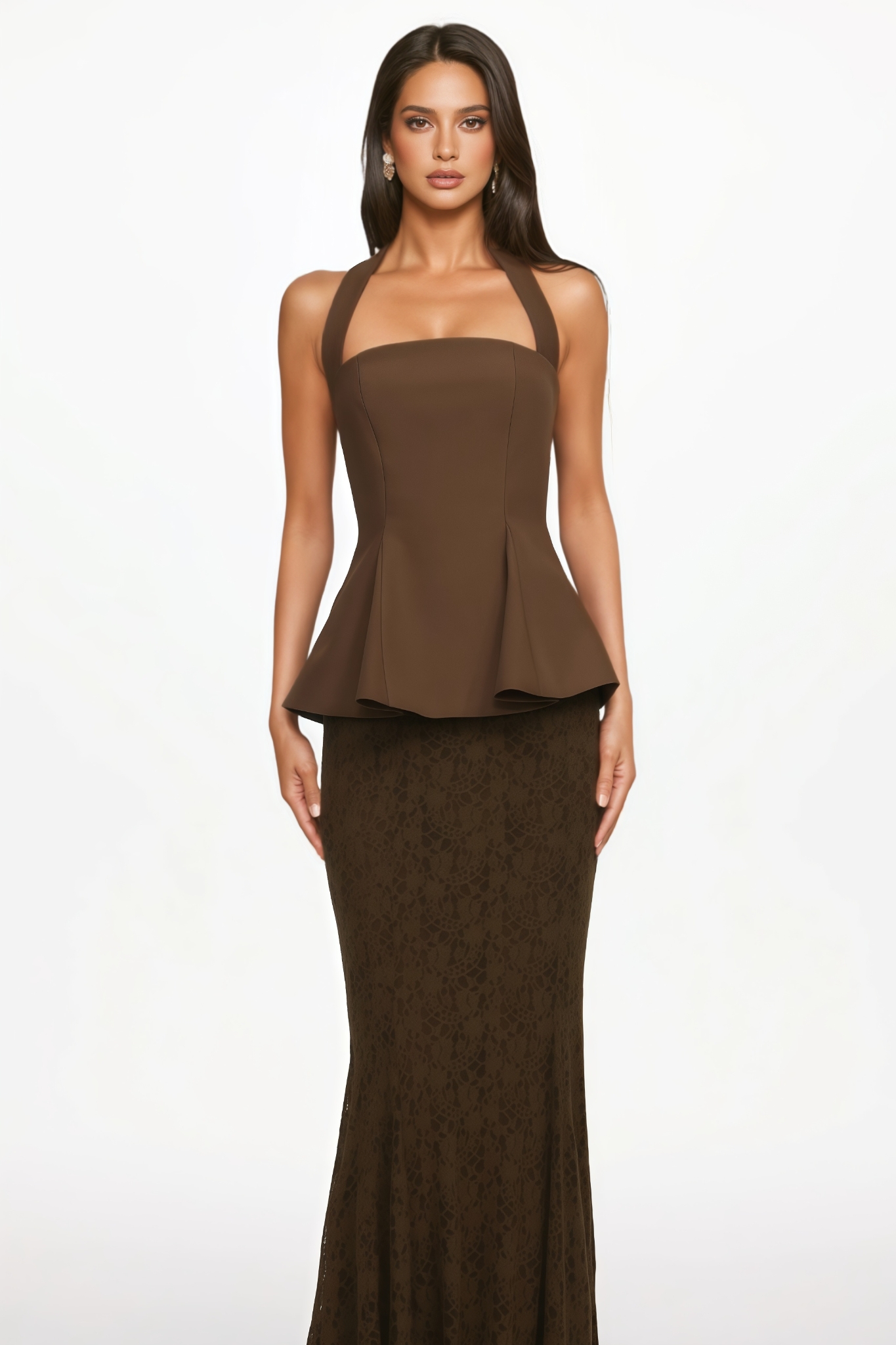 Talira Halter Top Lace Maxi Dress Set