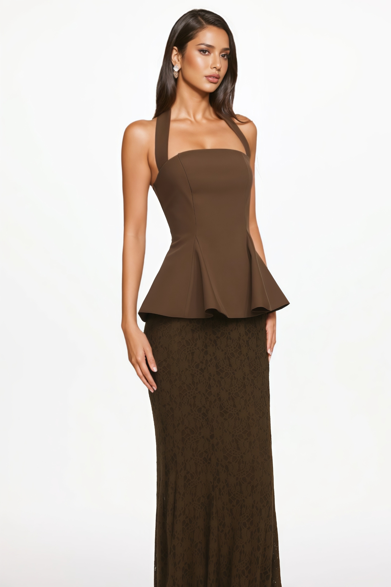 Talira Halter Top Lace Maxi Dress Set