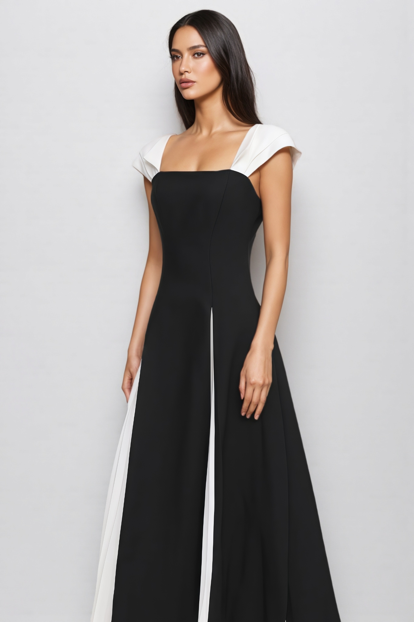 Pyrist Black Short Sleeve Pleated Midi Dress