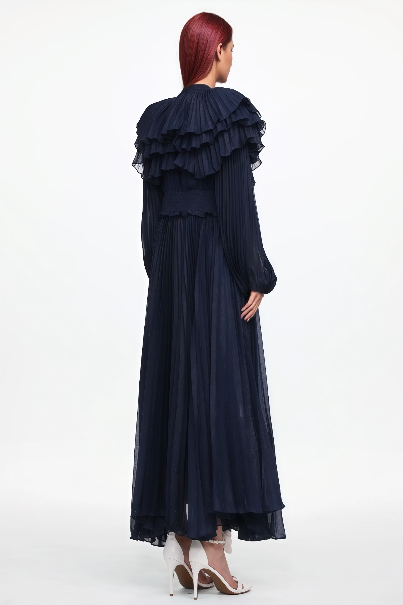 Orind Bule Long Sleeve Tiered Ruffle Maxi Dress