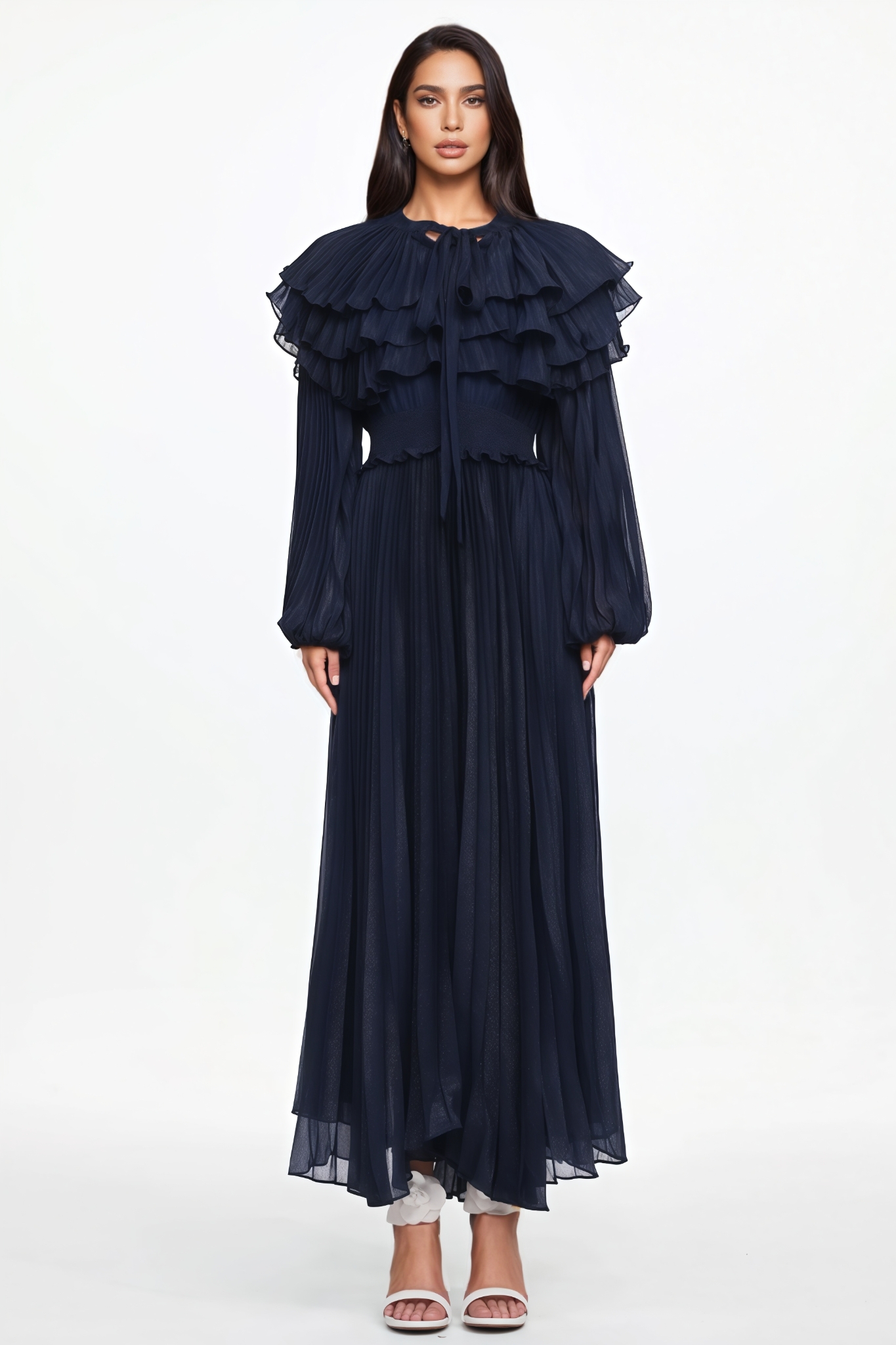 Orind Bule Long Sleeve Tiered Ruffle Maxi Dress