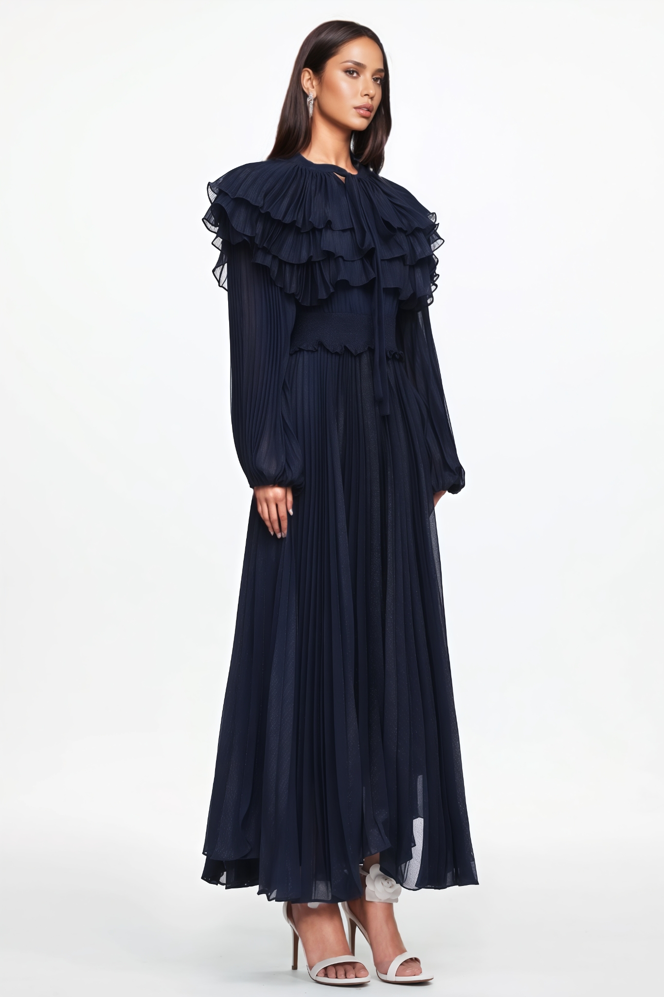 Orind Bule Long Sleeve Tiered Ruffle Maxi Dress