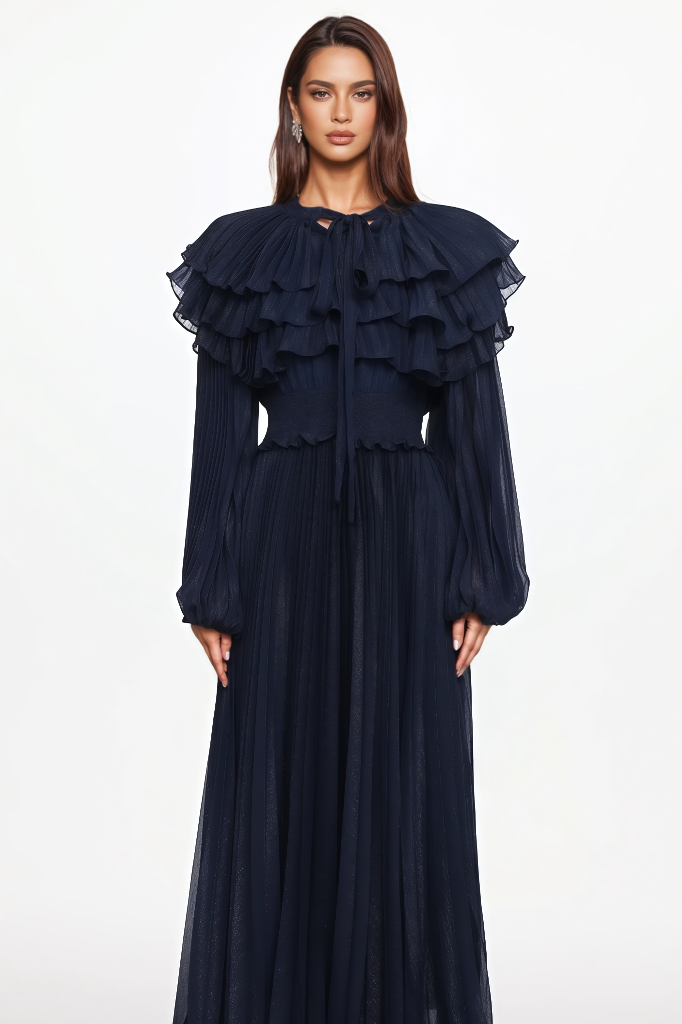 Orind Bule Long Sleeve Tiered Ruffle Maxi Dress