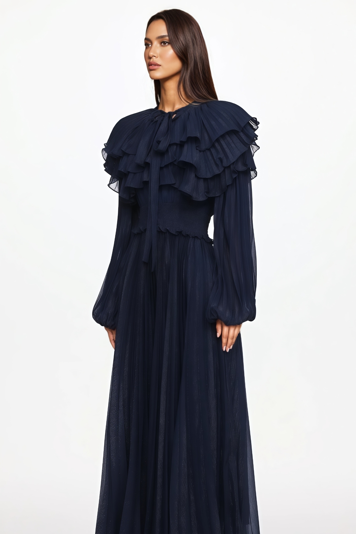 Orind Bule Long Sleeve Tiered Ruffle Maxi Dress