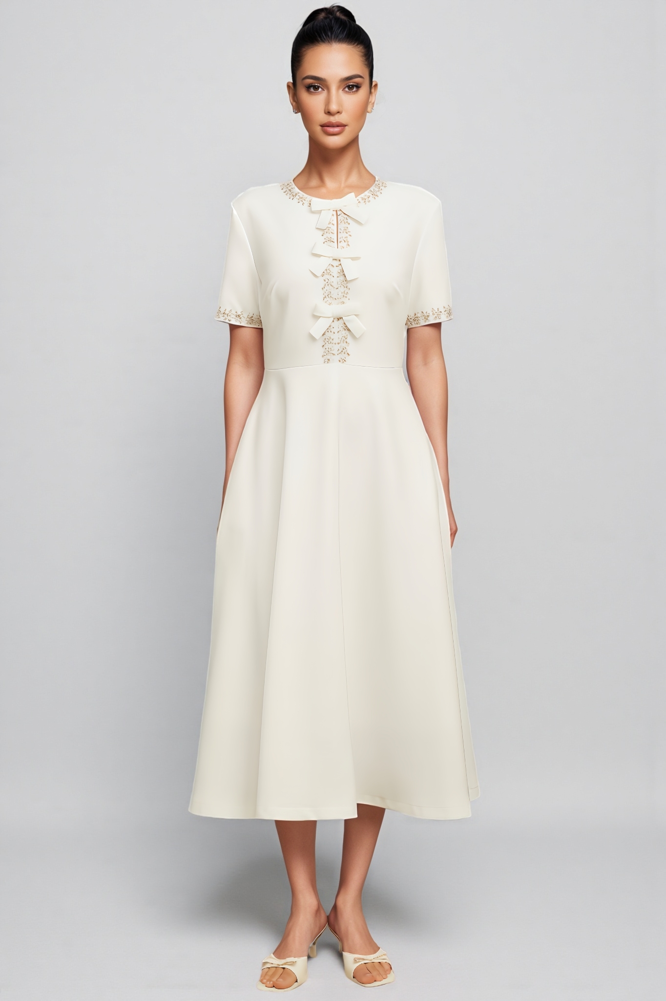 Christopher White Crystal Accented Bow Midi Dress