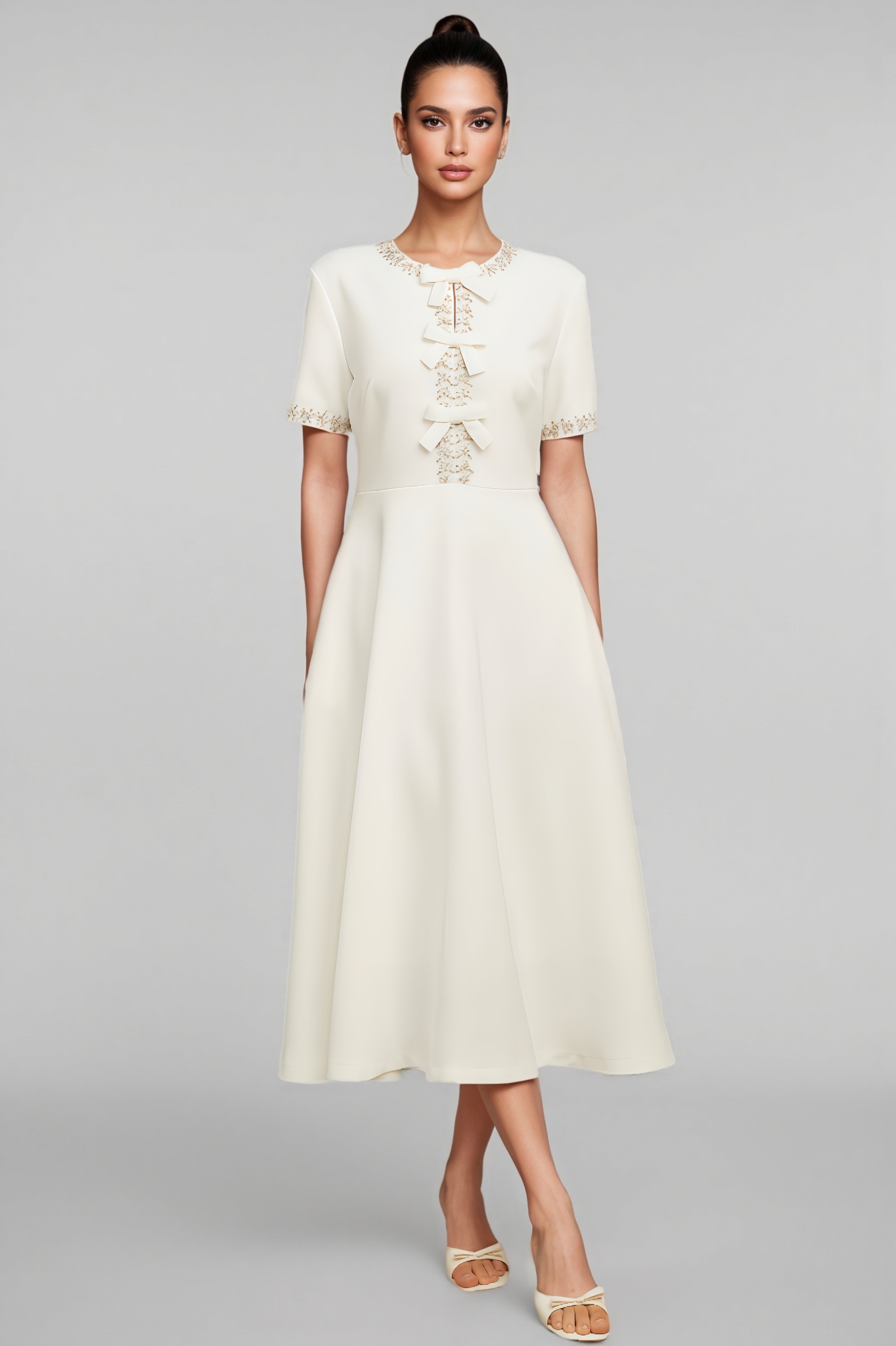 Christopher White Crystal Accented Bow Midi Dress