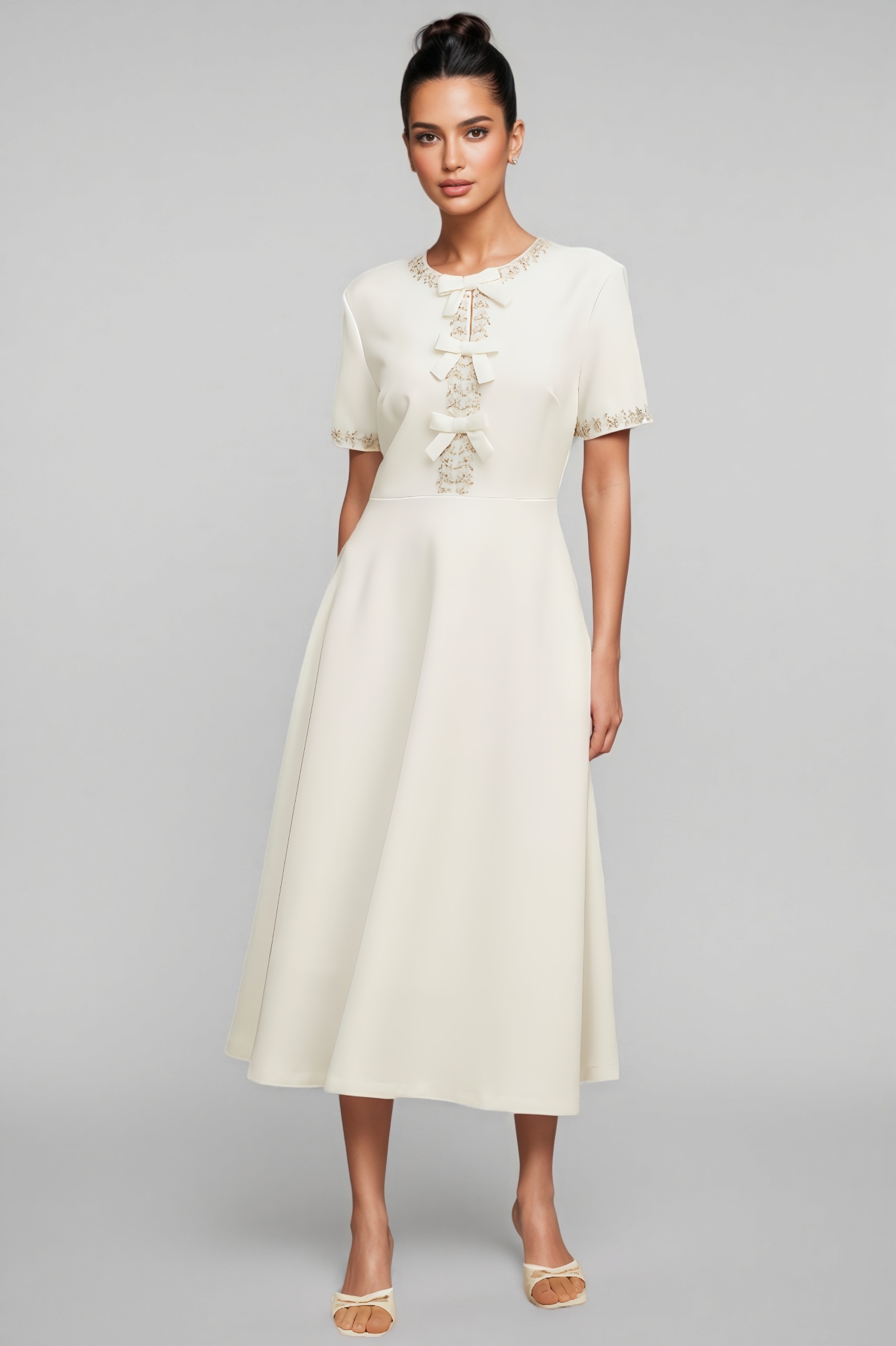 Christopher White Crystal Accented Bow Midi Dress