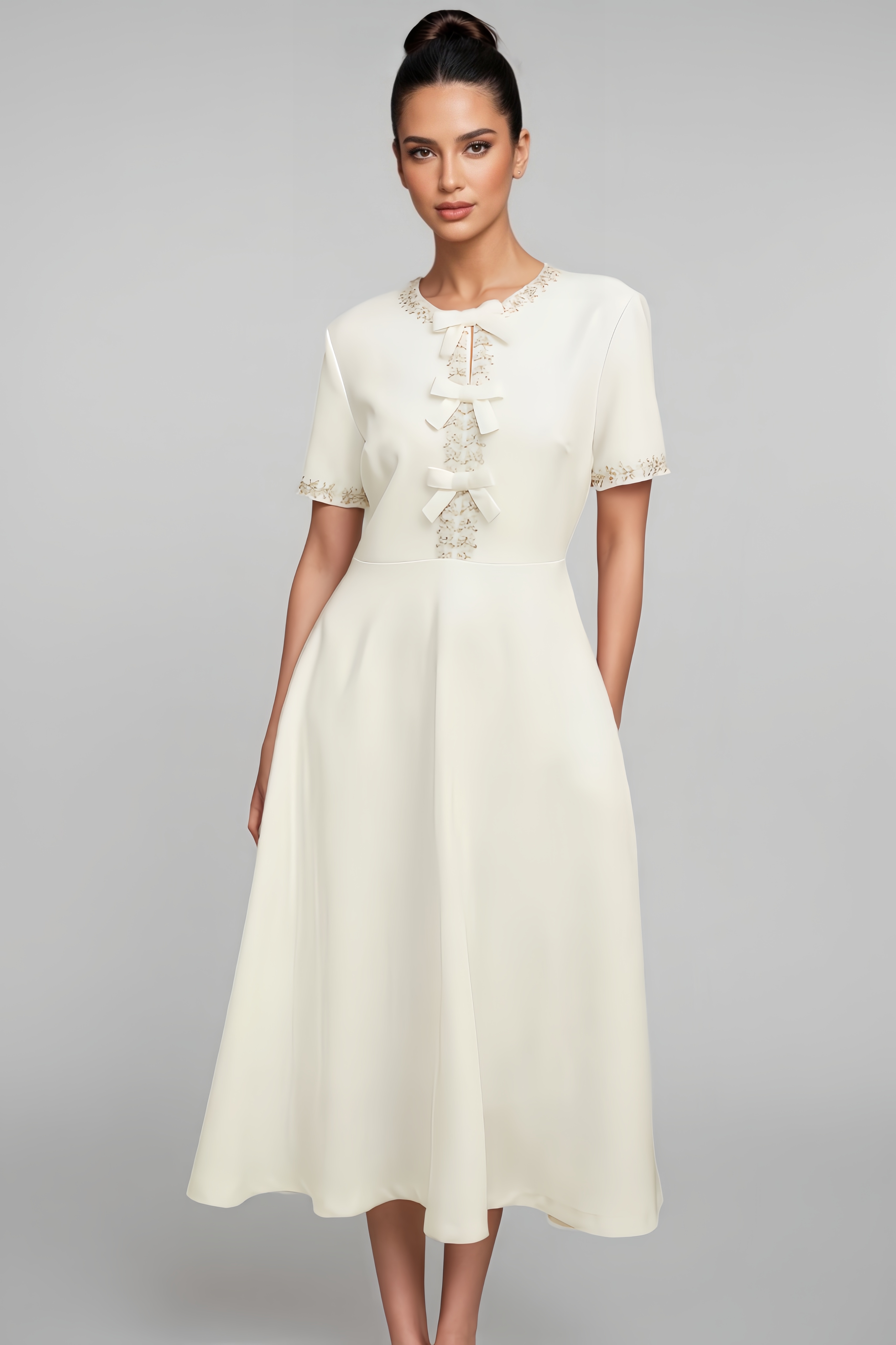 Christopher White Crystal Accented Bow Midi Dress