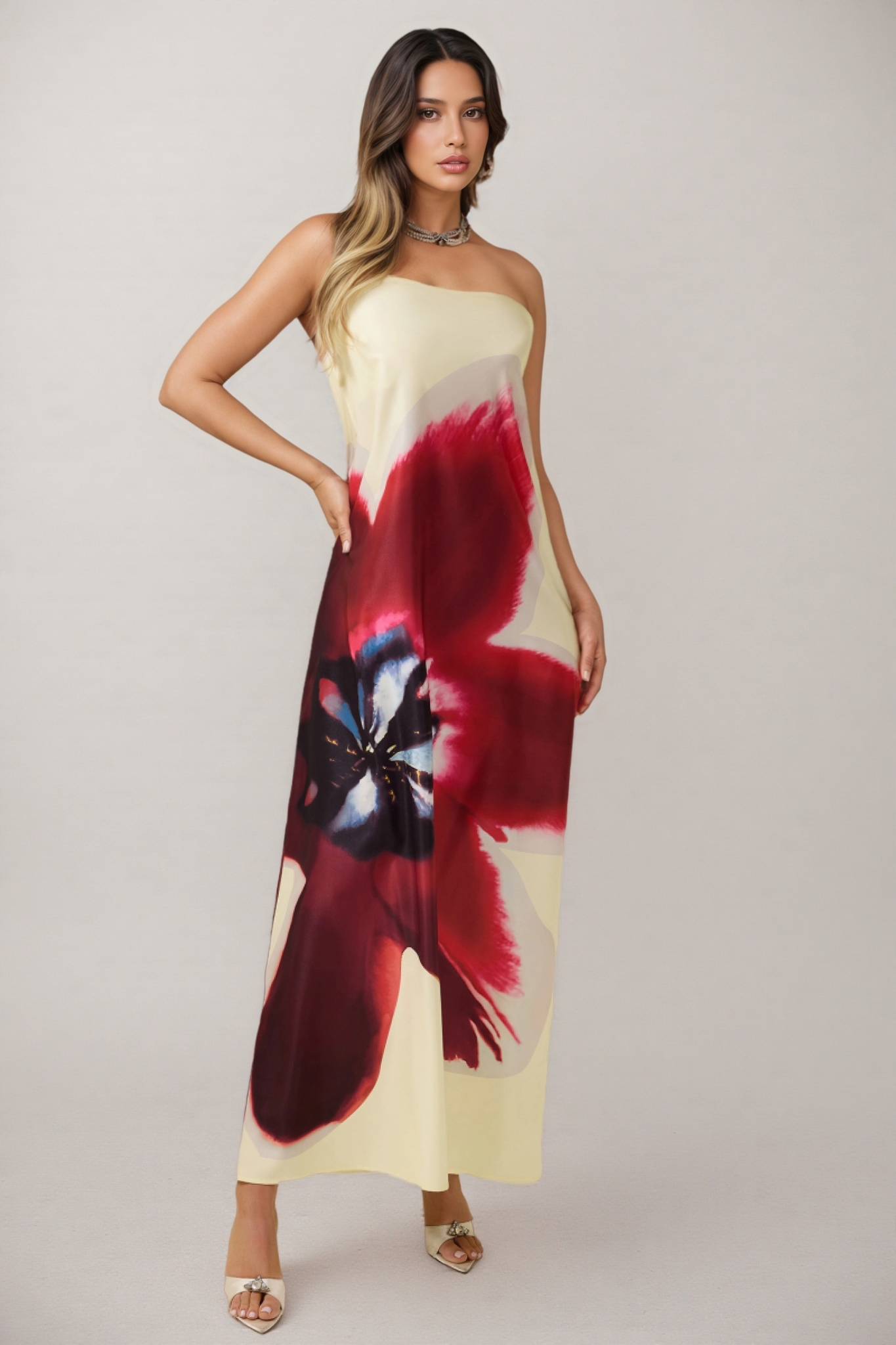 Patric Floral Satin Off-Shoulder Maxi Dress