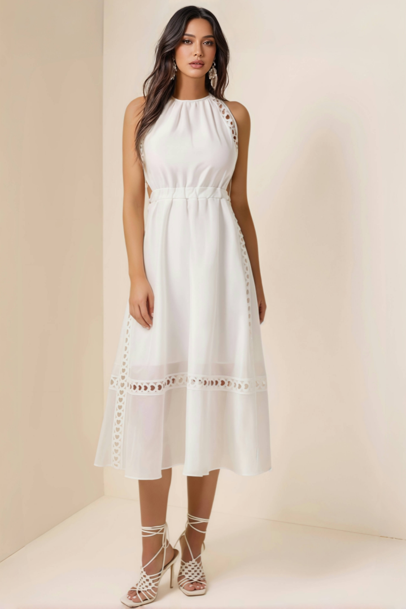 Shirle Heart Shape Lace Halter Neck Midi Dress