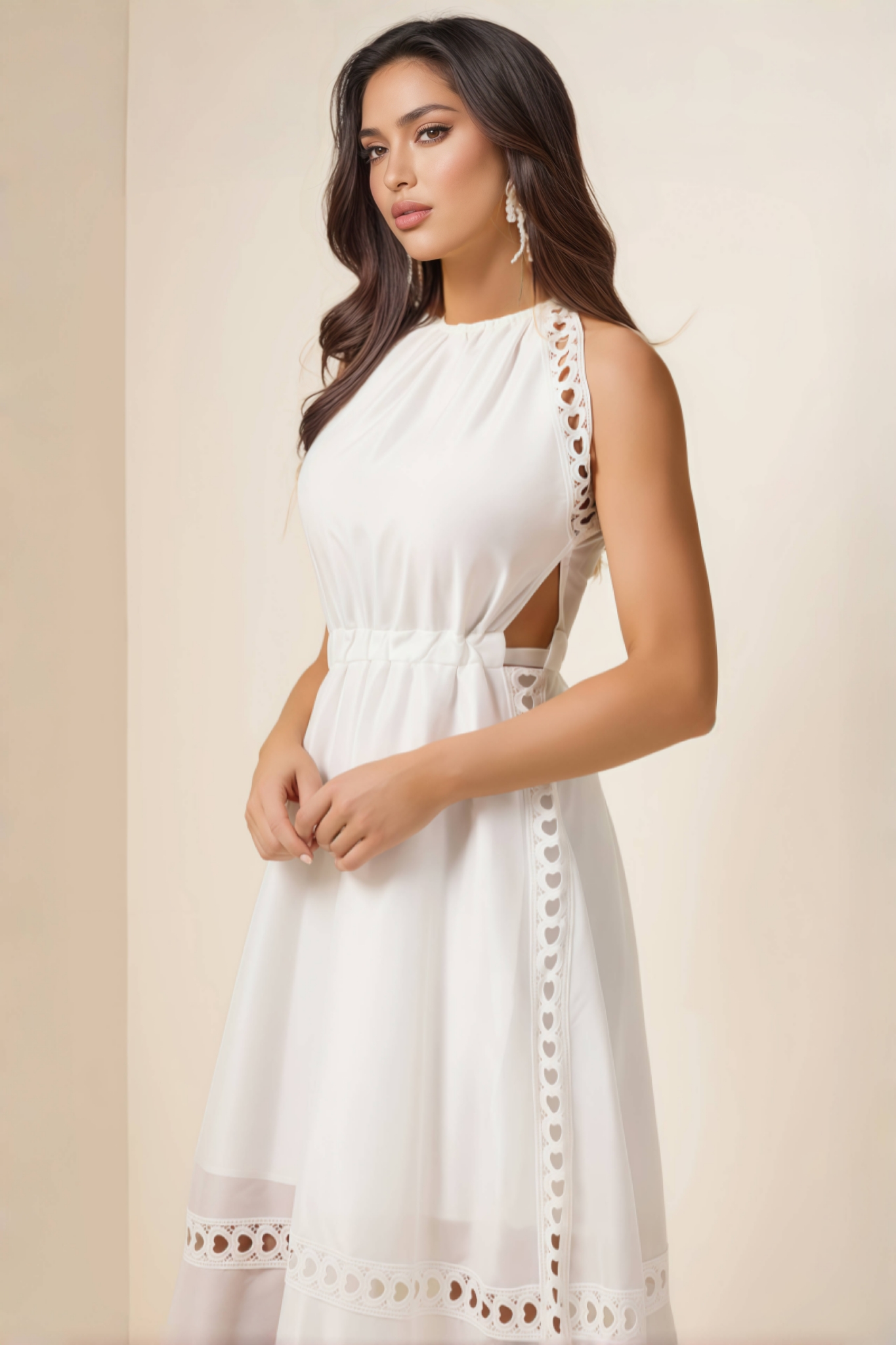 Shirle Heart Shape Lace Halter Neck Midi Dress