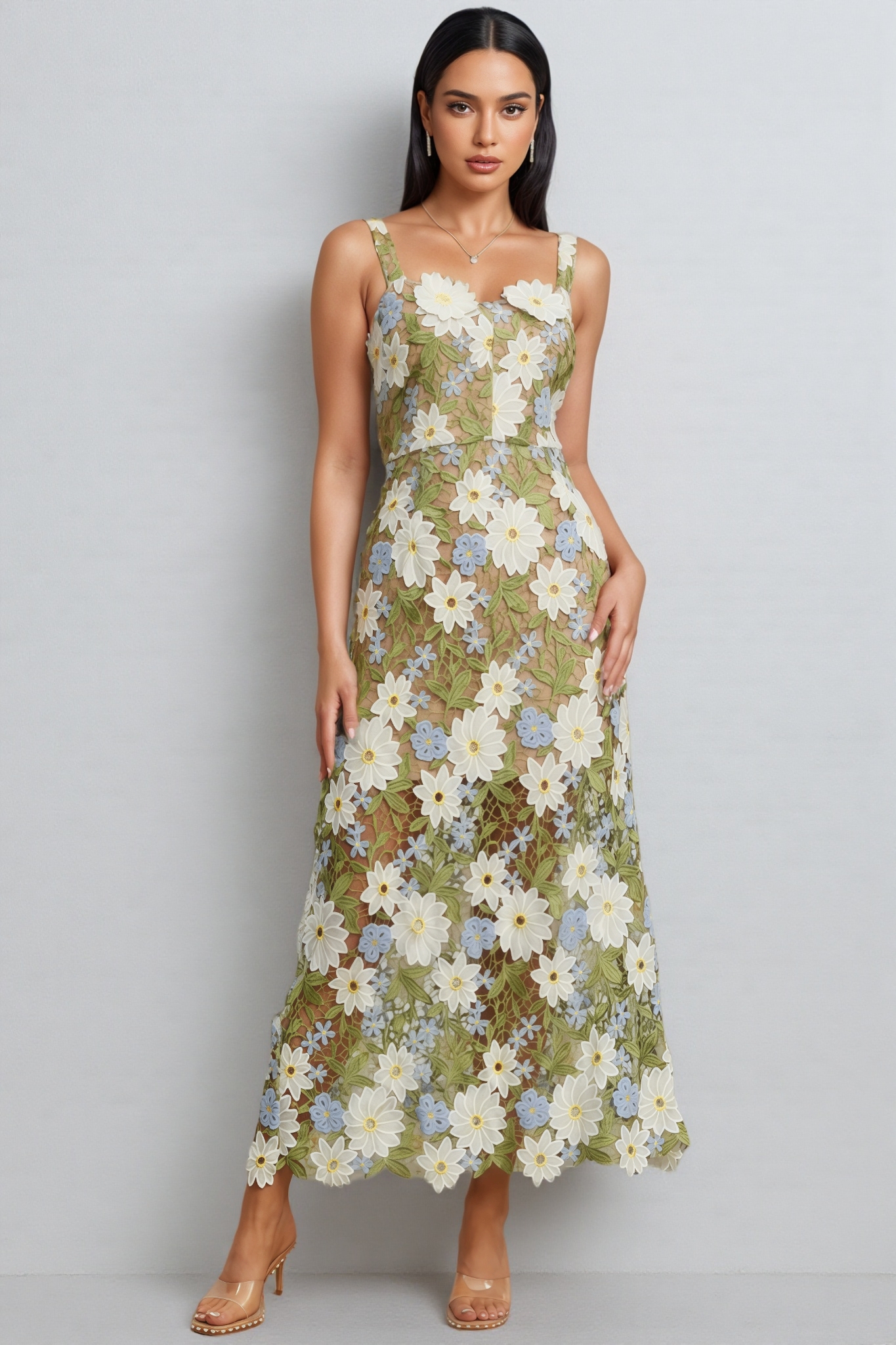 Loralie Botanica Sleeveless Embroidered Midi Dress