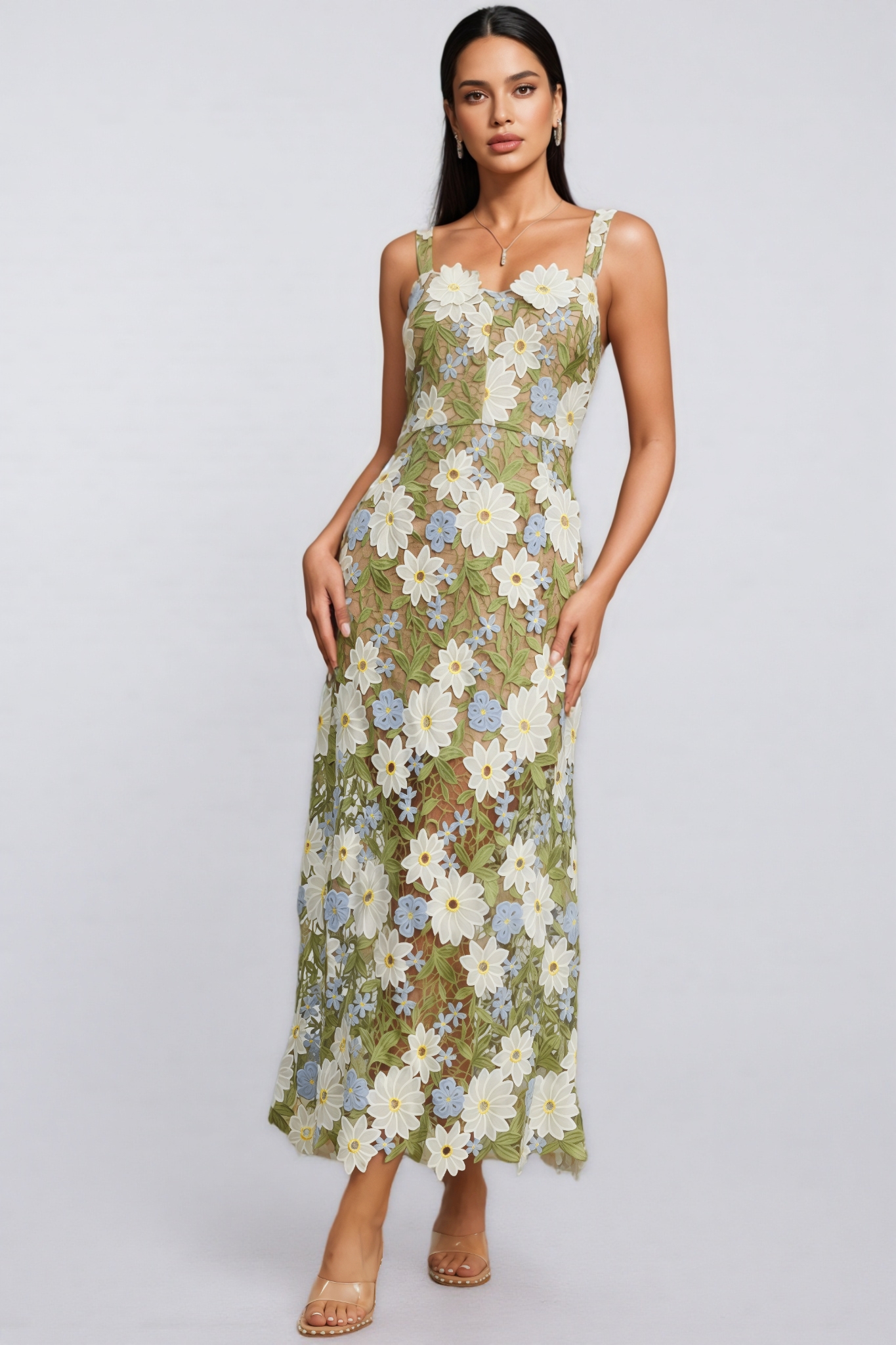 Loralie Botanica Sleeveless Embroidered Midi Dress