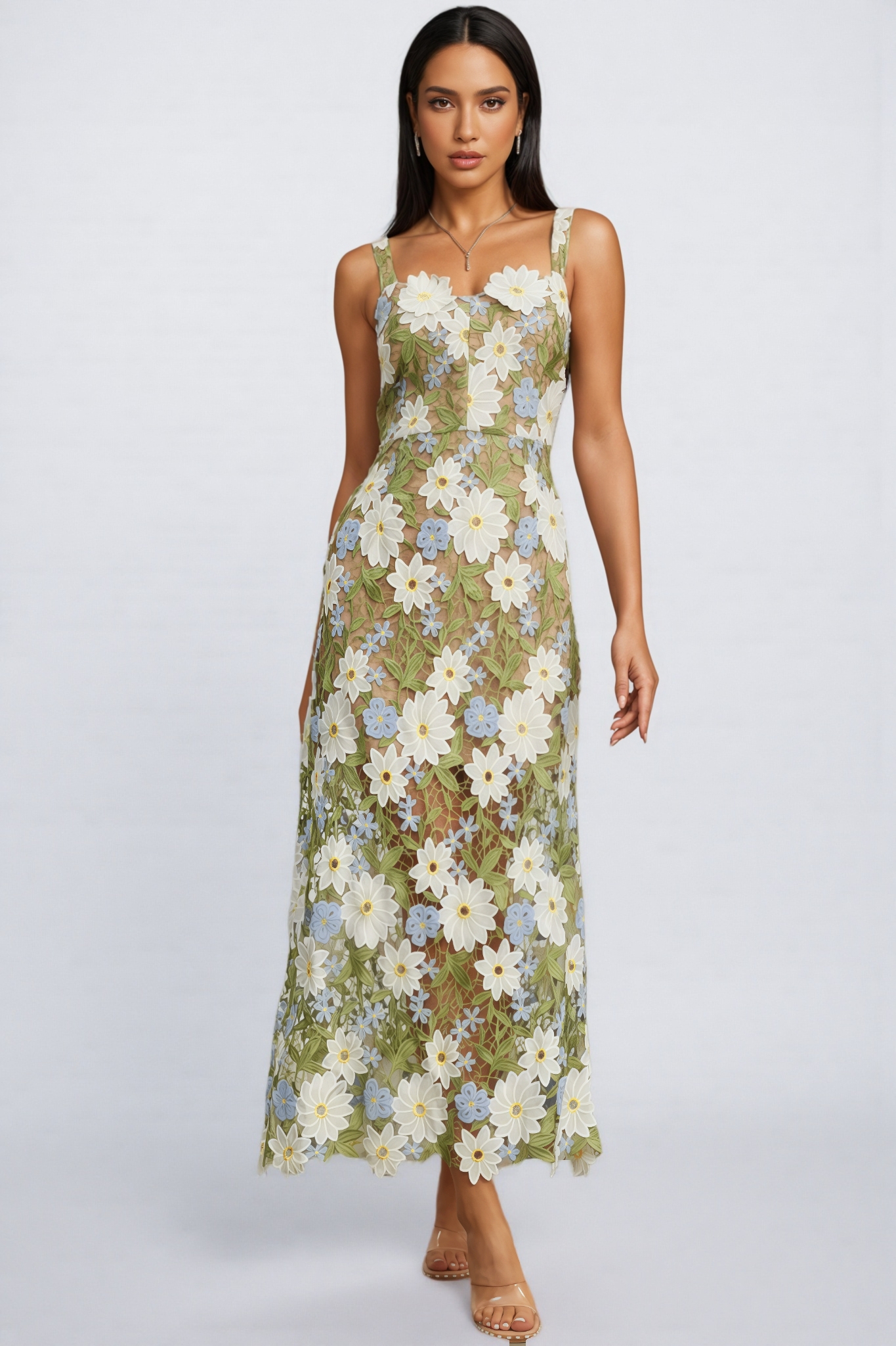 Loralie Botanica Sleeveless Embroidered Midi Dress