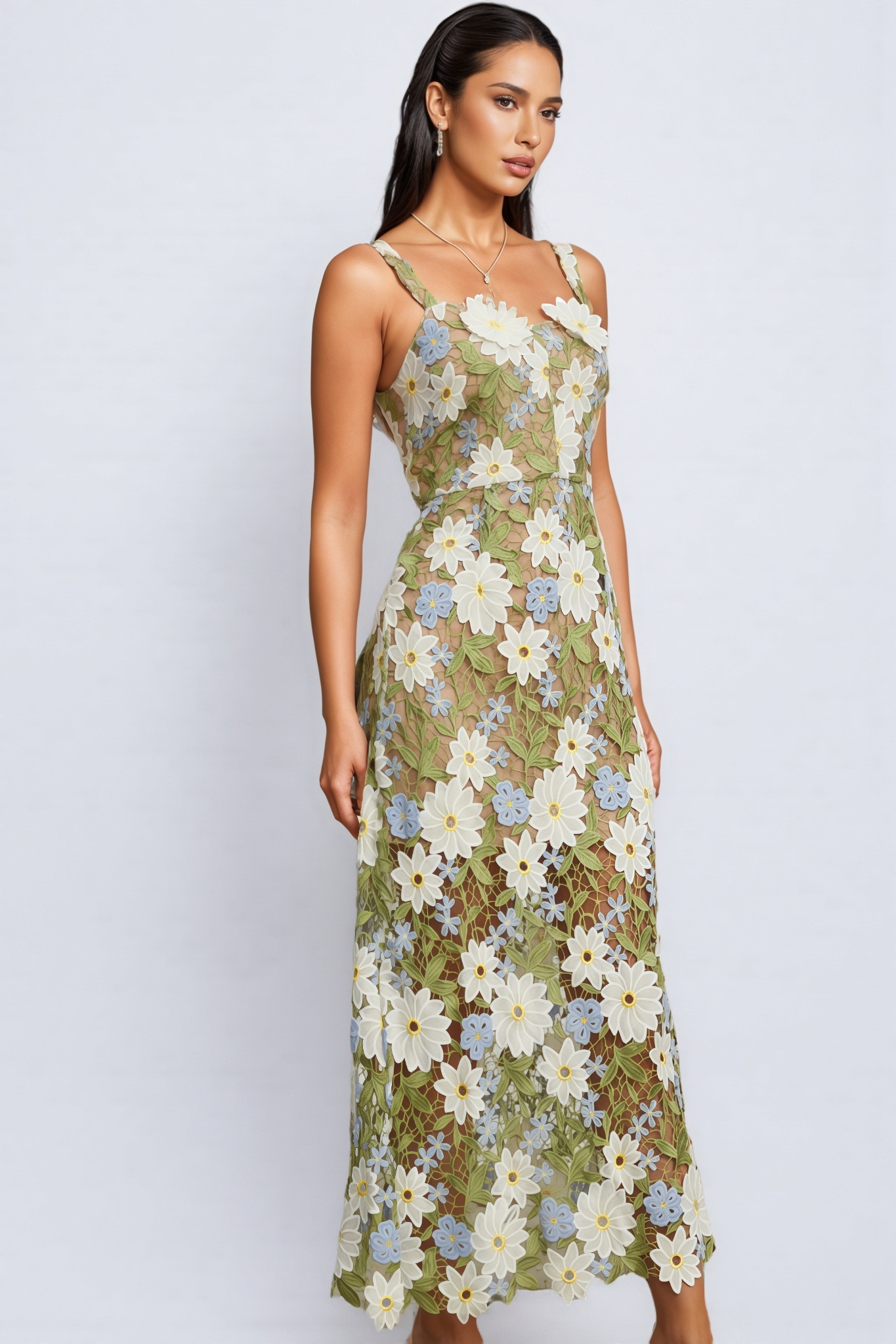 Loralie Botanica Sleeveless Embroidered Midi Dress