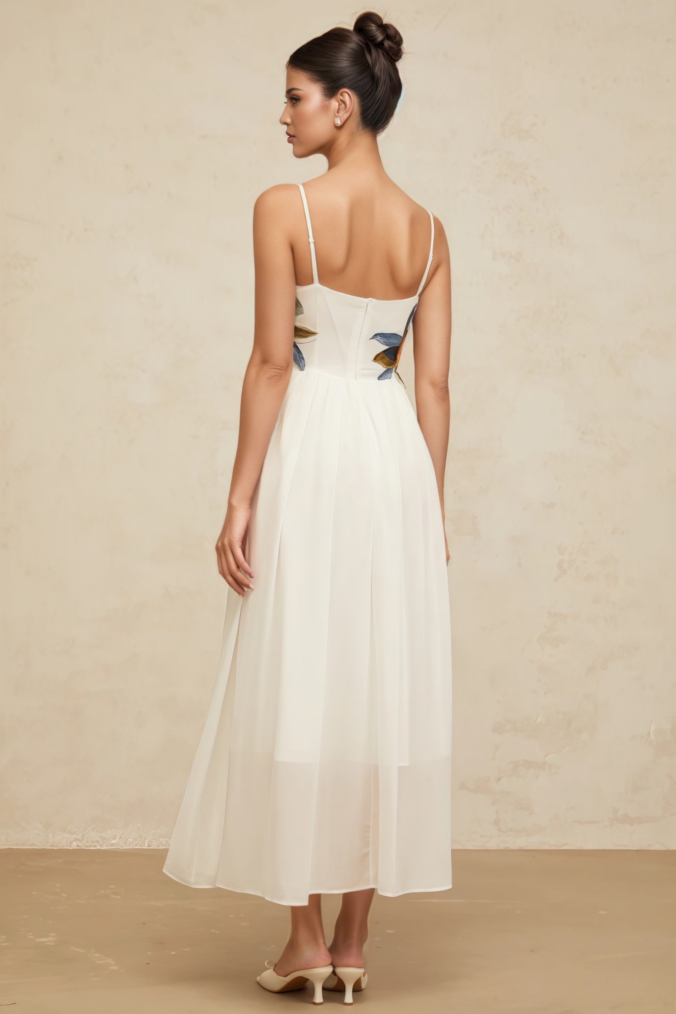 Agenlt White Floral Embroidery Shirred Maxi Dress