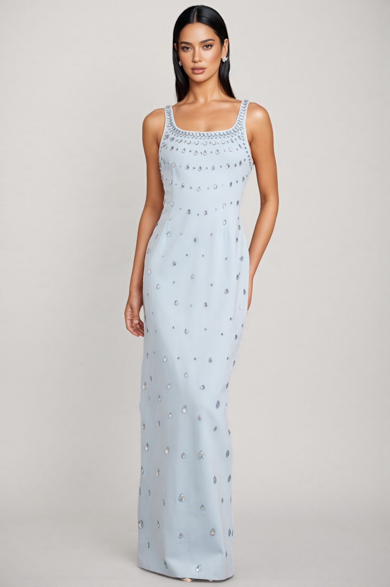 Phaelk Blue Beaded Diamond Maxi Dress