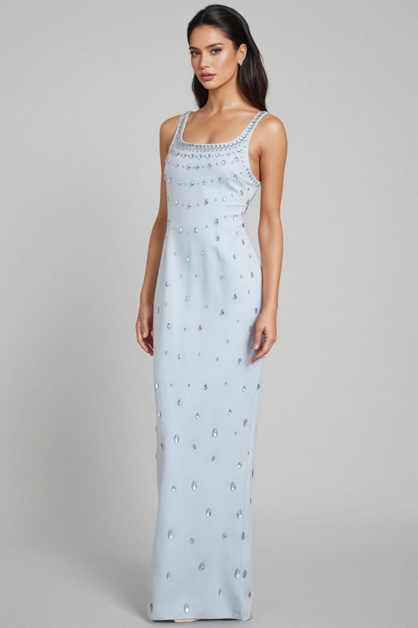 Phaelk Blue Beaded Diamond Maxi Dress