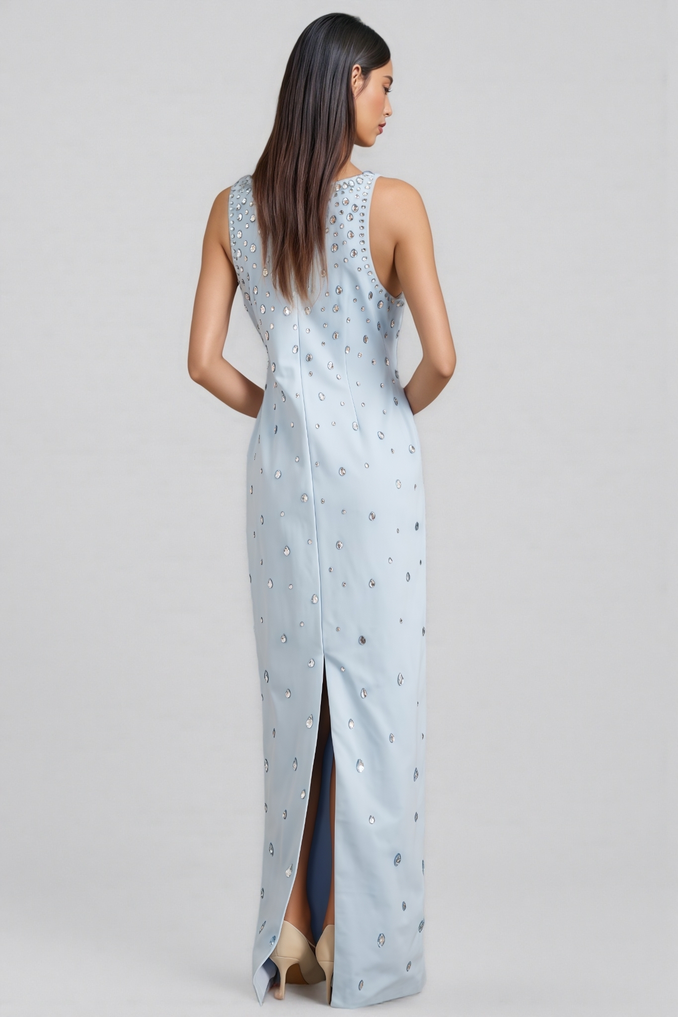 Phaelk Blue Beaded Diamond Maxi Dress
