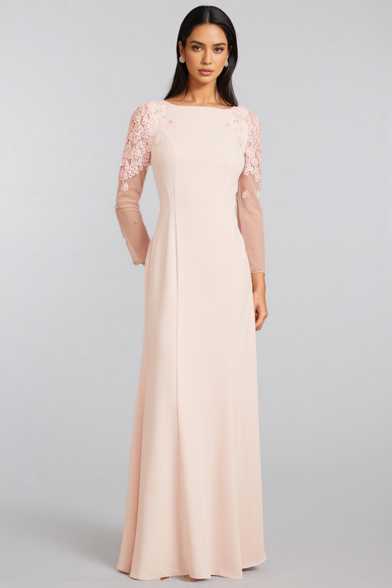 Odaly Pink Mesh Sleeve Sequin Maxi Dress