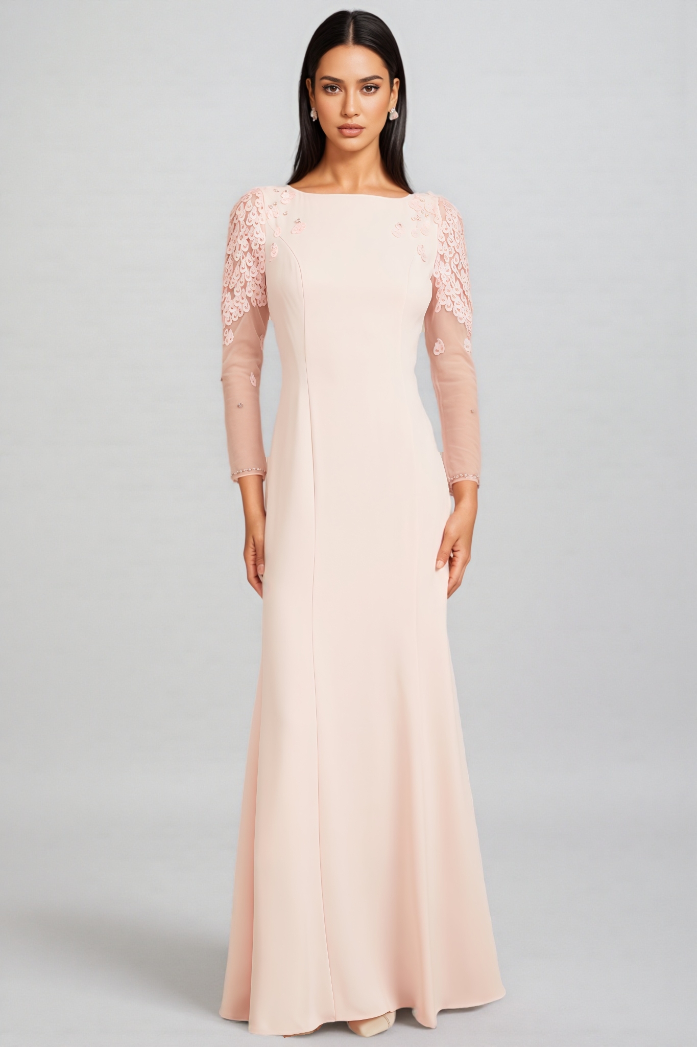 Odaly Pink Mesh Sleeve Sequin Maxi Dress