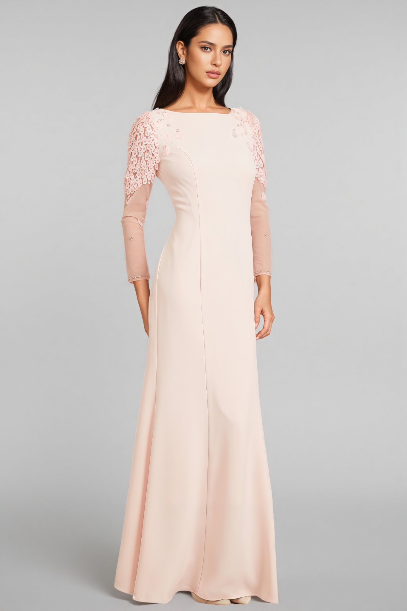 Odaly Pink Mesh Sleeve Sequin Maxi Dress