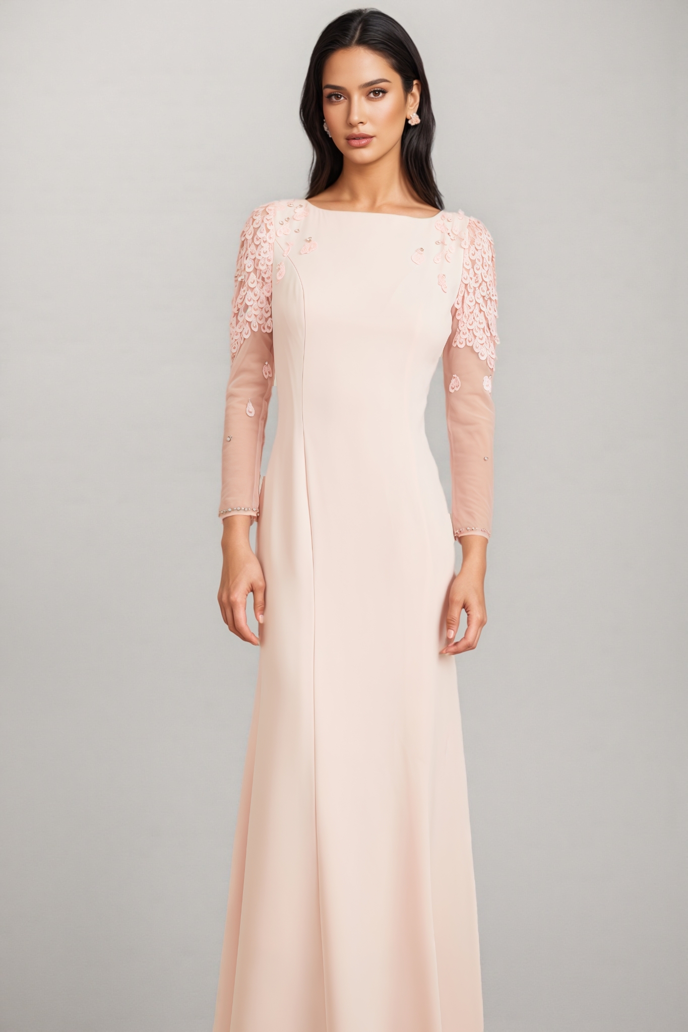 Odaly Pink Mesh Sleeve Sequin Maxi Dress