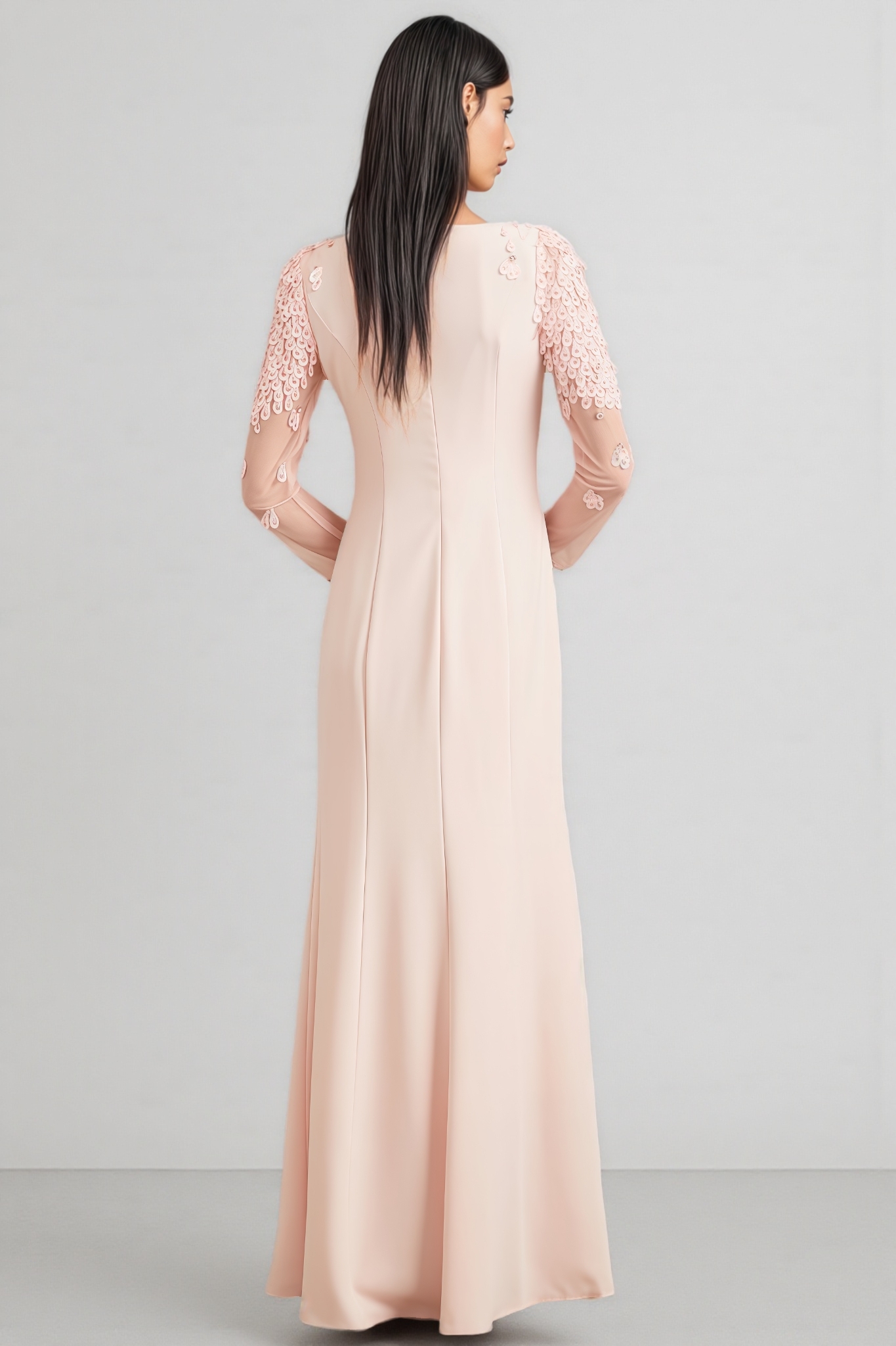 Odaly Pink Mesh Sleeve Sequin Maxi Dress