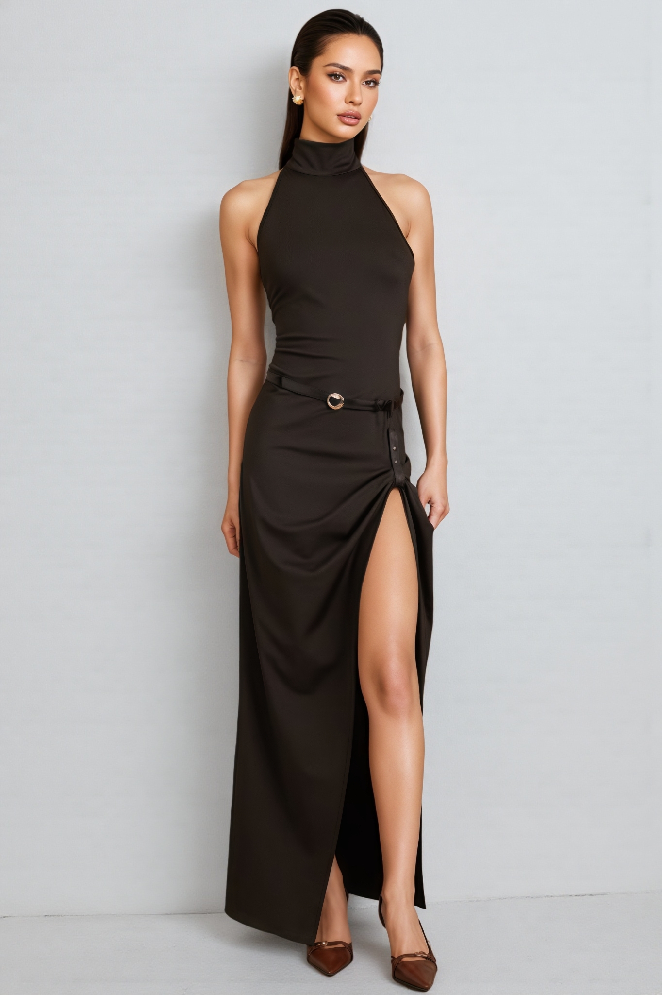 Januse Black Irregular Split Maxi Dress