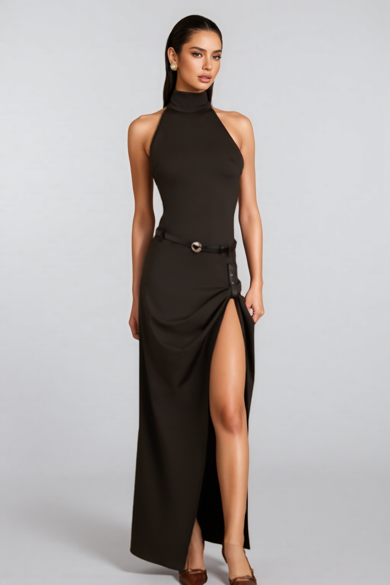 Januse Black Irregular Split Maxi Dress