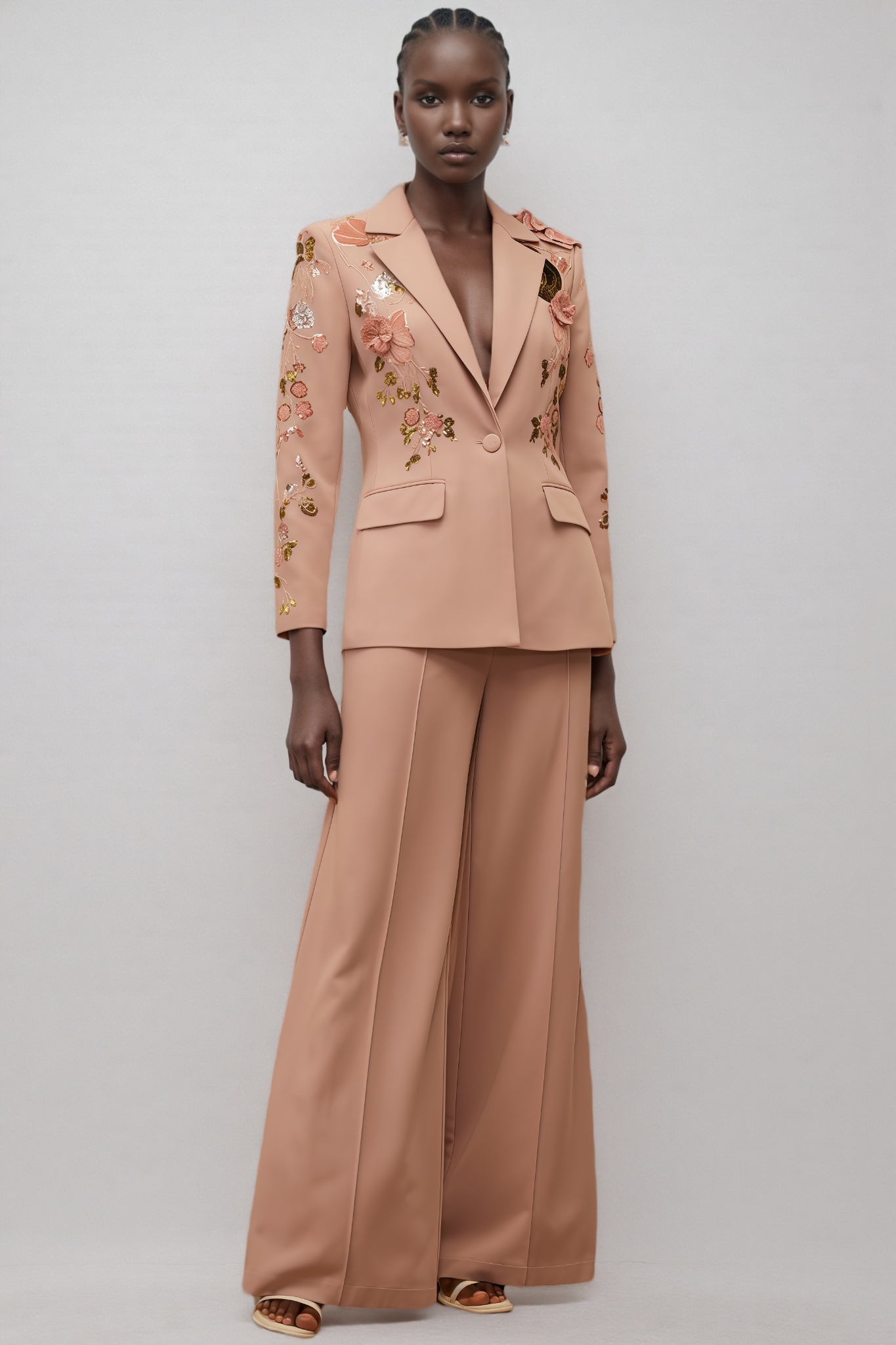 Annabelle Dusty Pink Sequined Floral Blazer Trousers Set