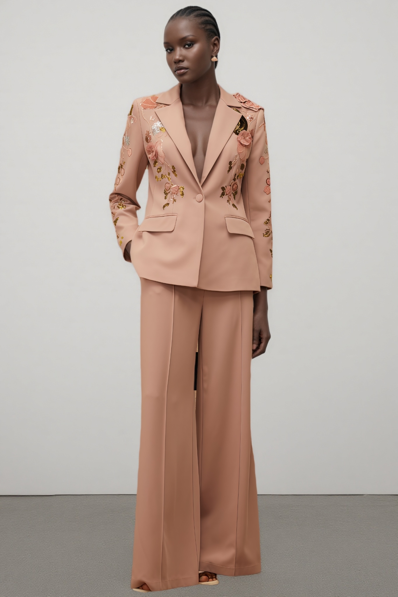 Annabelle Dusty Pink Sequined Floral Blazer Trousers Set