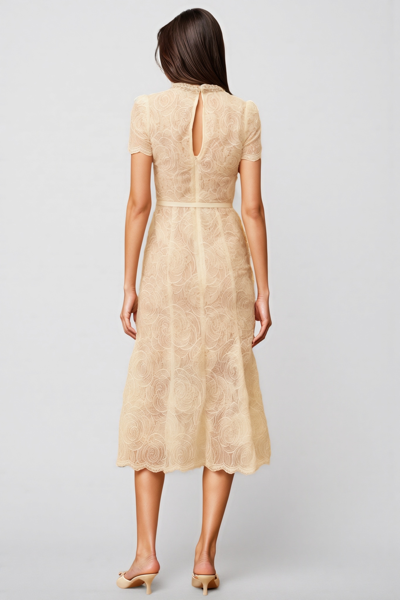 Aurore White Embellished Floral Lace Midi Dress