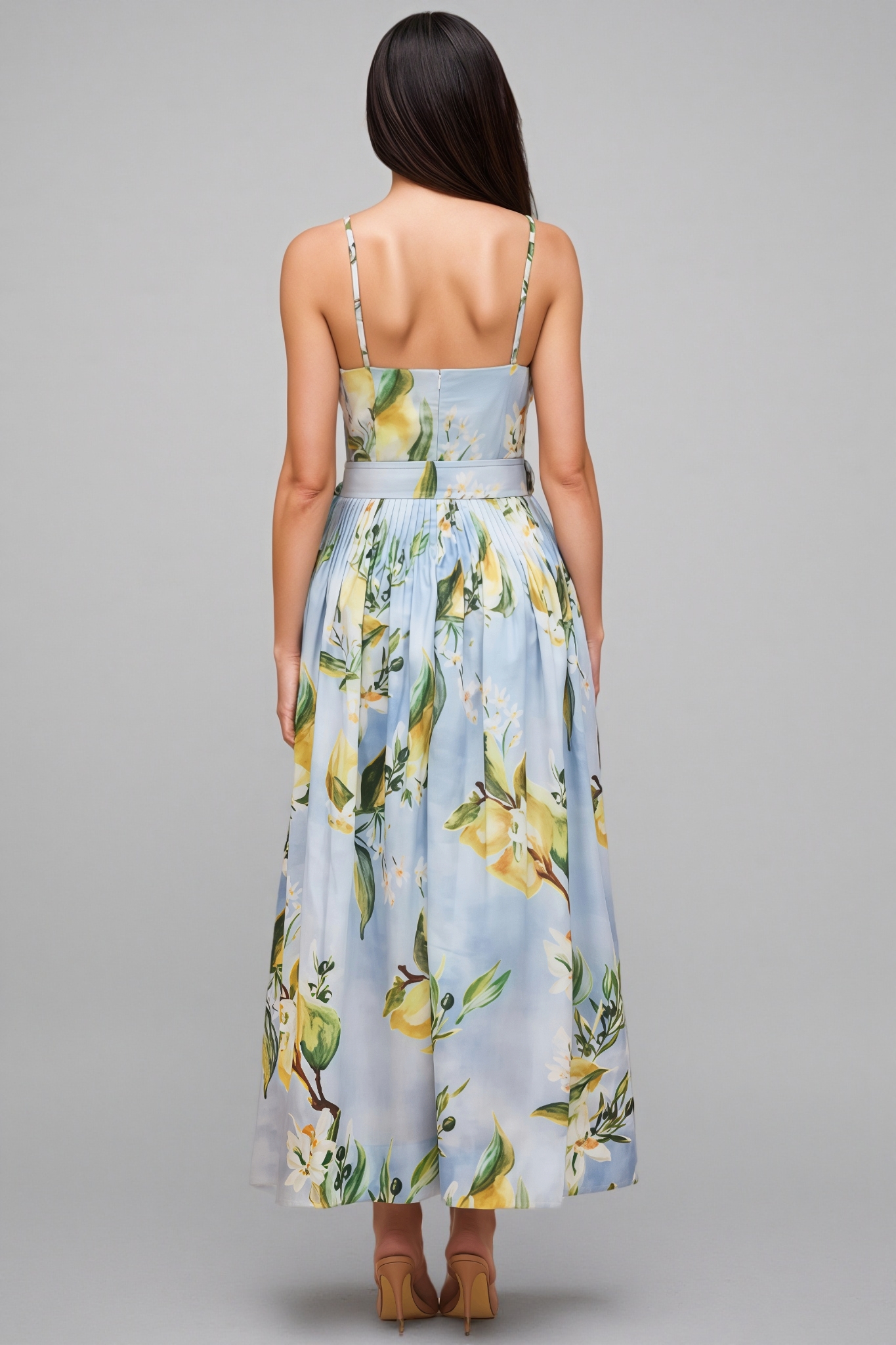 Paca Lemon Print Spaghetti Strap Maxi Dress