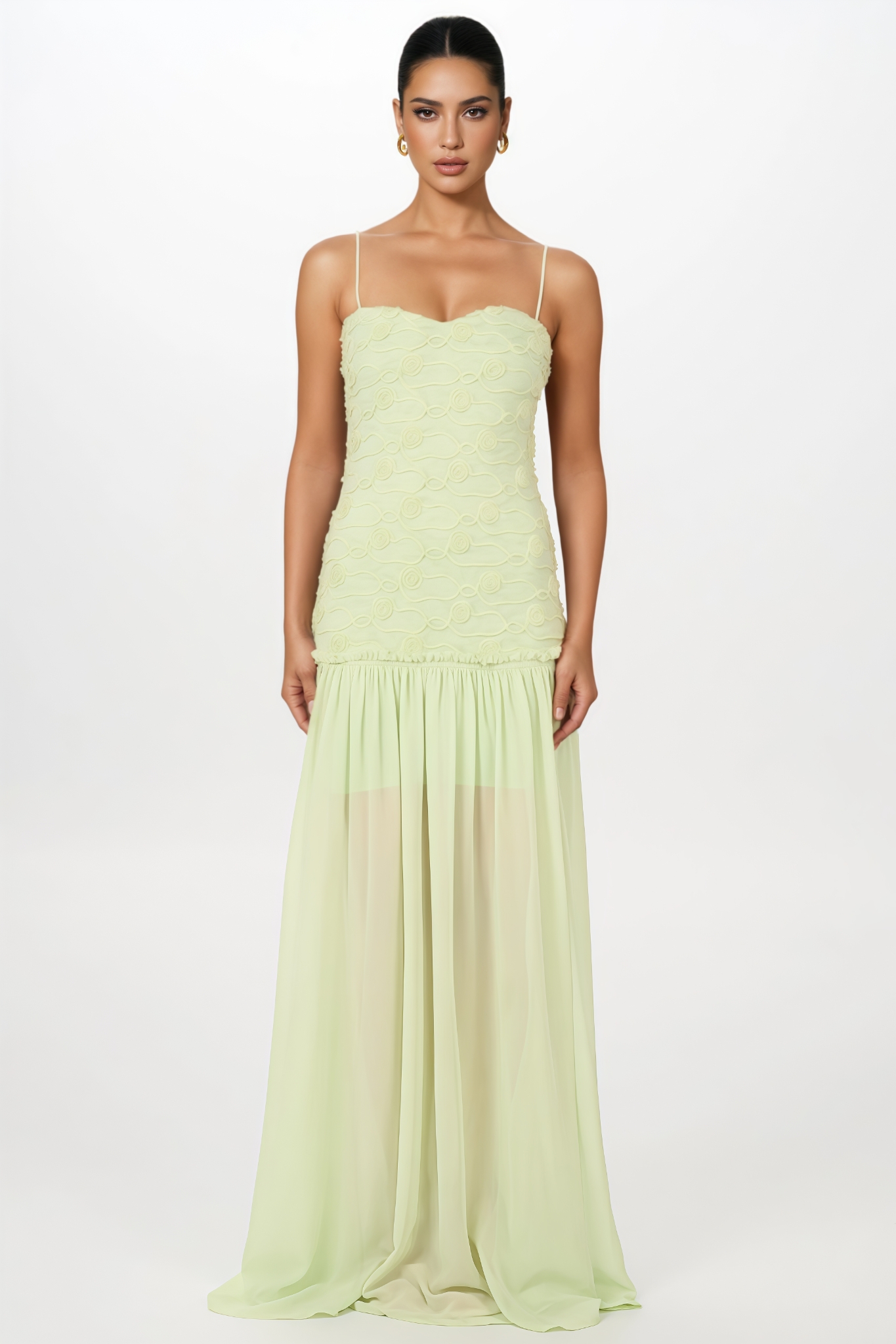 Maniet Green Halter 3D Floral Maxi Dress