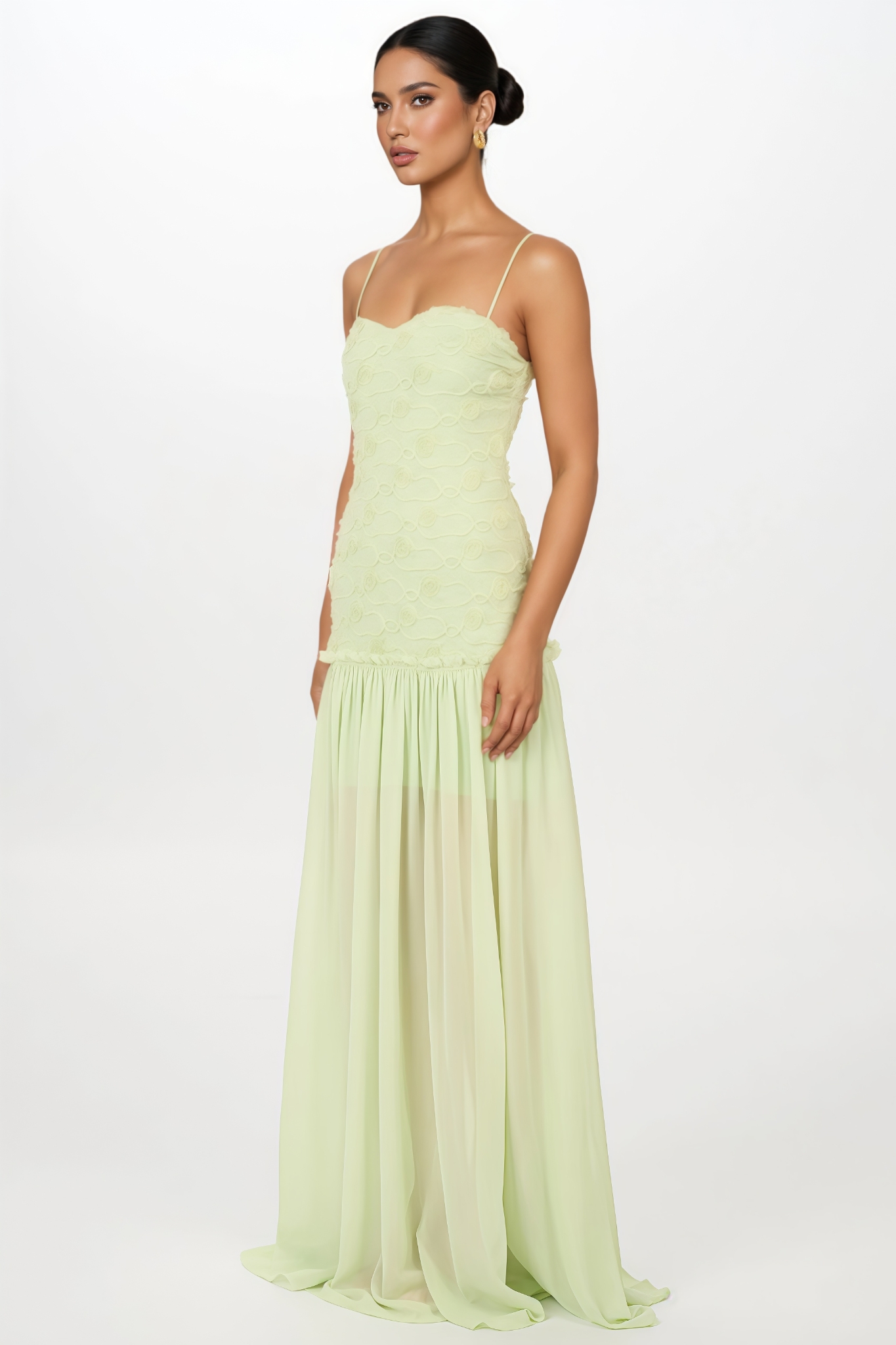 Maniet Green Halter 3D Floral Maxi Dress