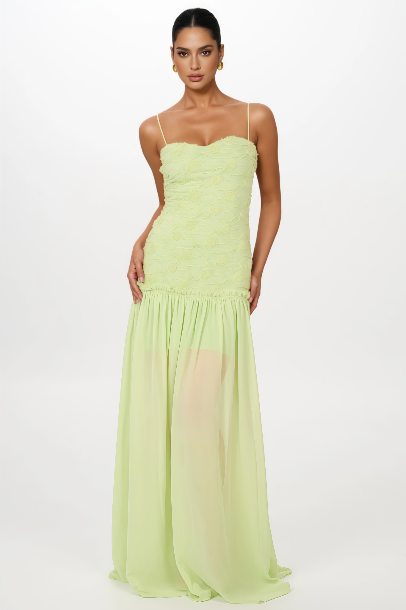 Maniet Green Halter 3D Floral Maxi Dress