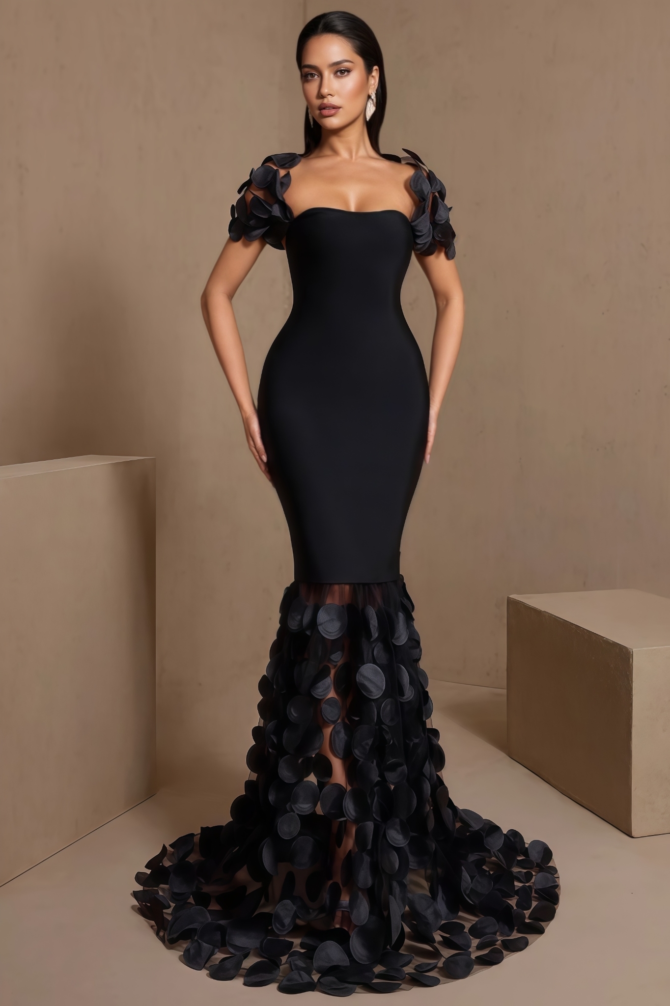 Hyhian Black Fishtail Bandage Maxi Dress
