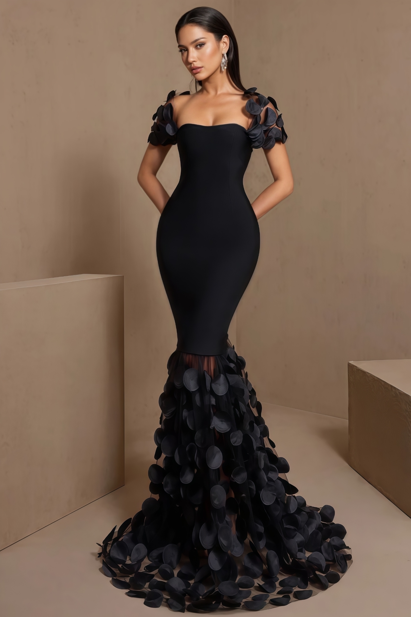 Hyhian Black Fishtail Bandage Maxi Dress