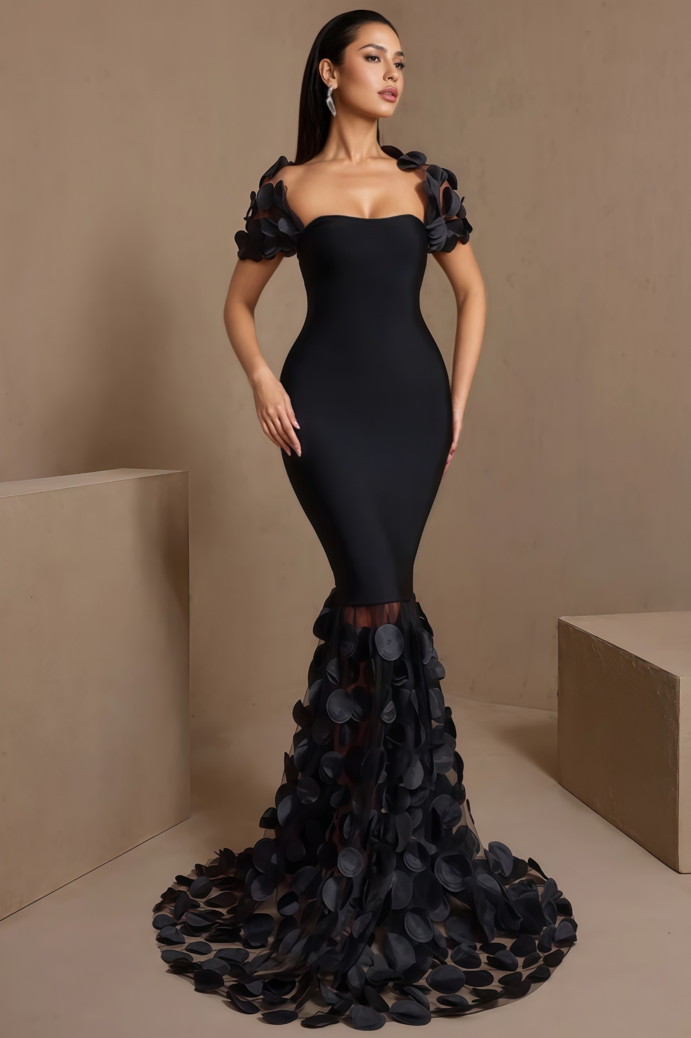 Hyhian Black Fishtail Bandage Maxi Dress