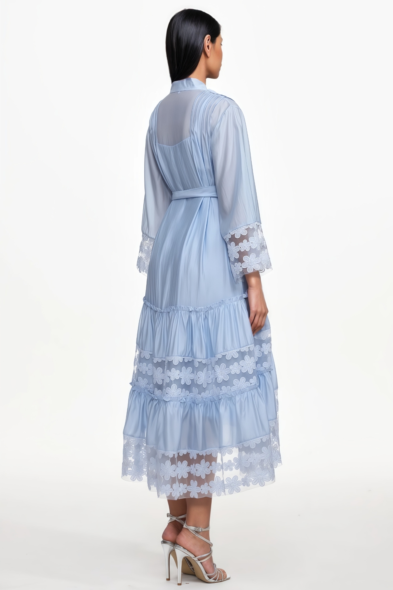 Darnil Long Sleeve Ruched Floral Midi Dress