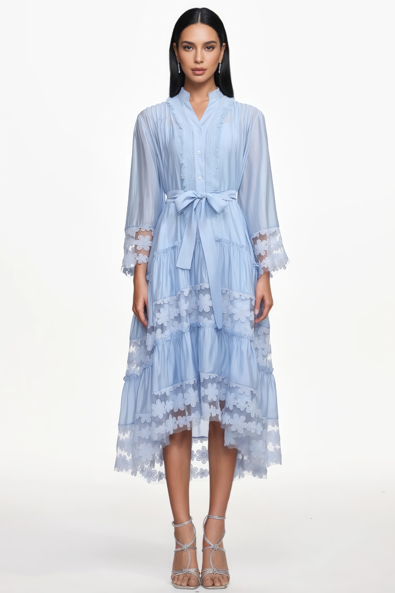 Darnil Long Sleeve Ruched Floral Midi Dress