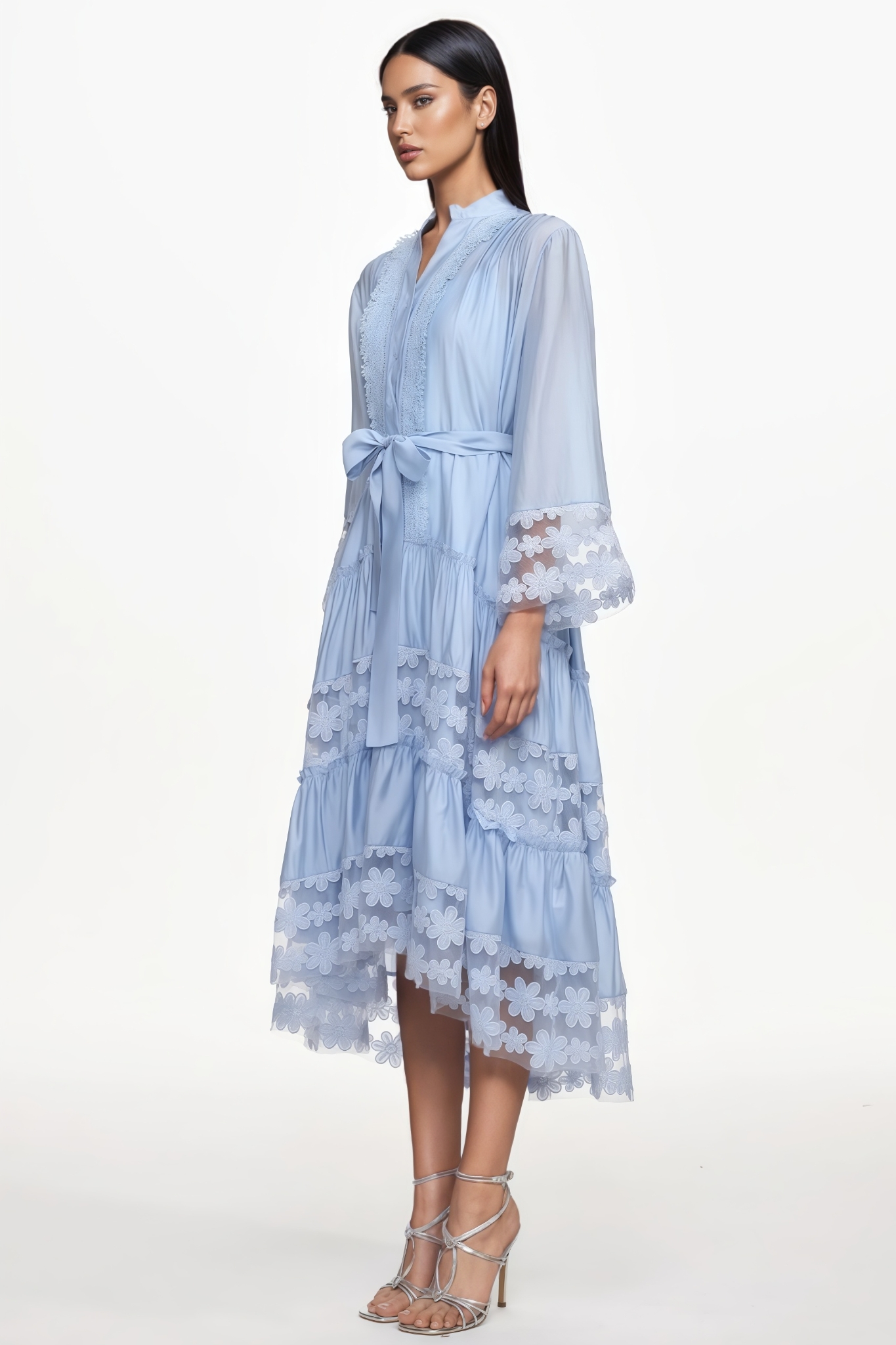 Darnil Long Sleeve Ruched Floral Midi Dress